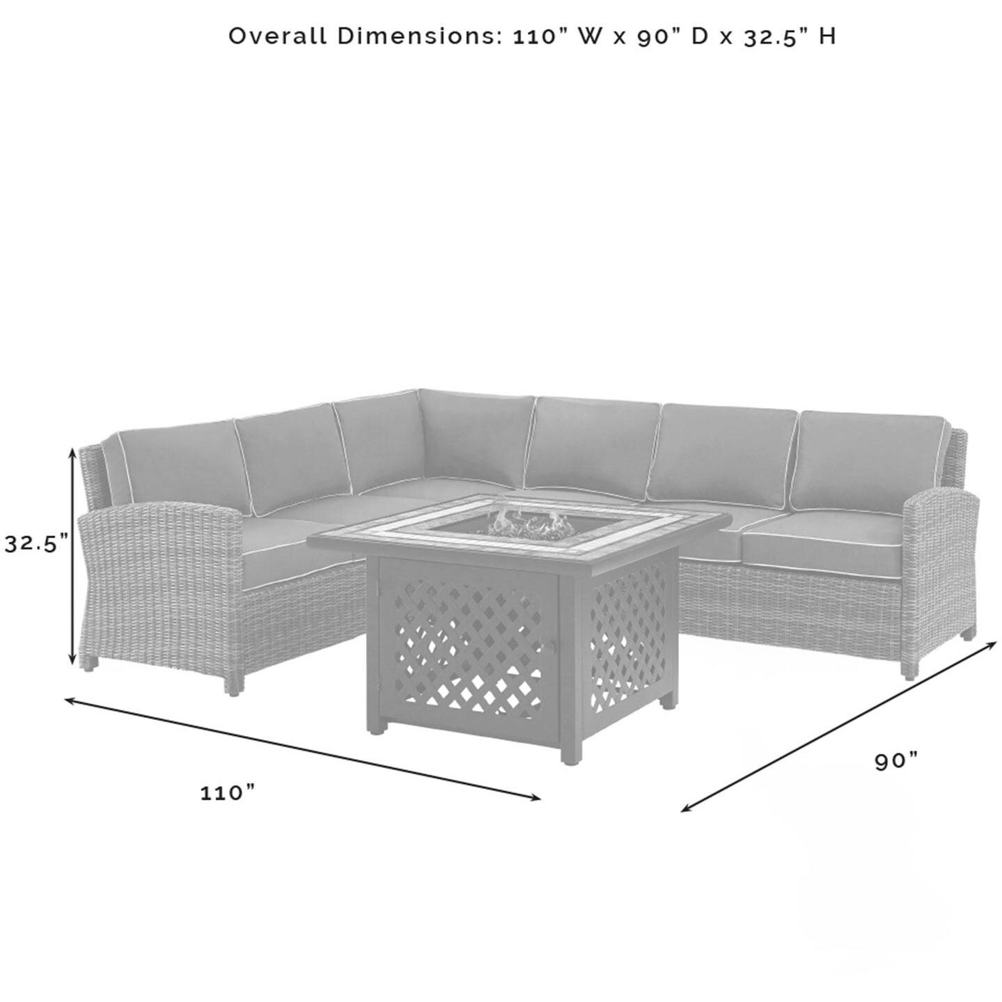 Ultimate Patio UP-92391-SA 5Pc Wicker Outdoor Sectional Set W/ Fire Table in Sand - Overall Dimensions - Diagram thumbnail