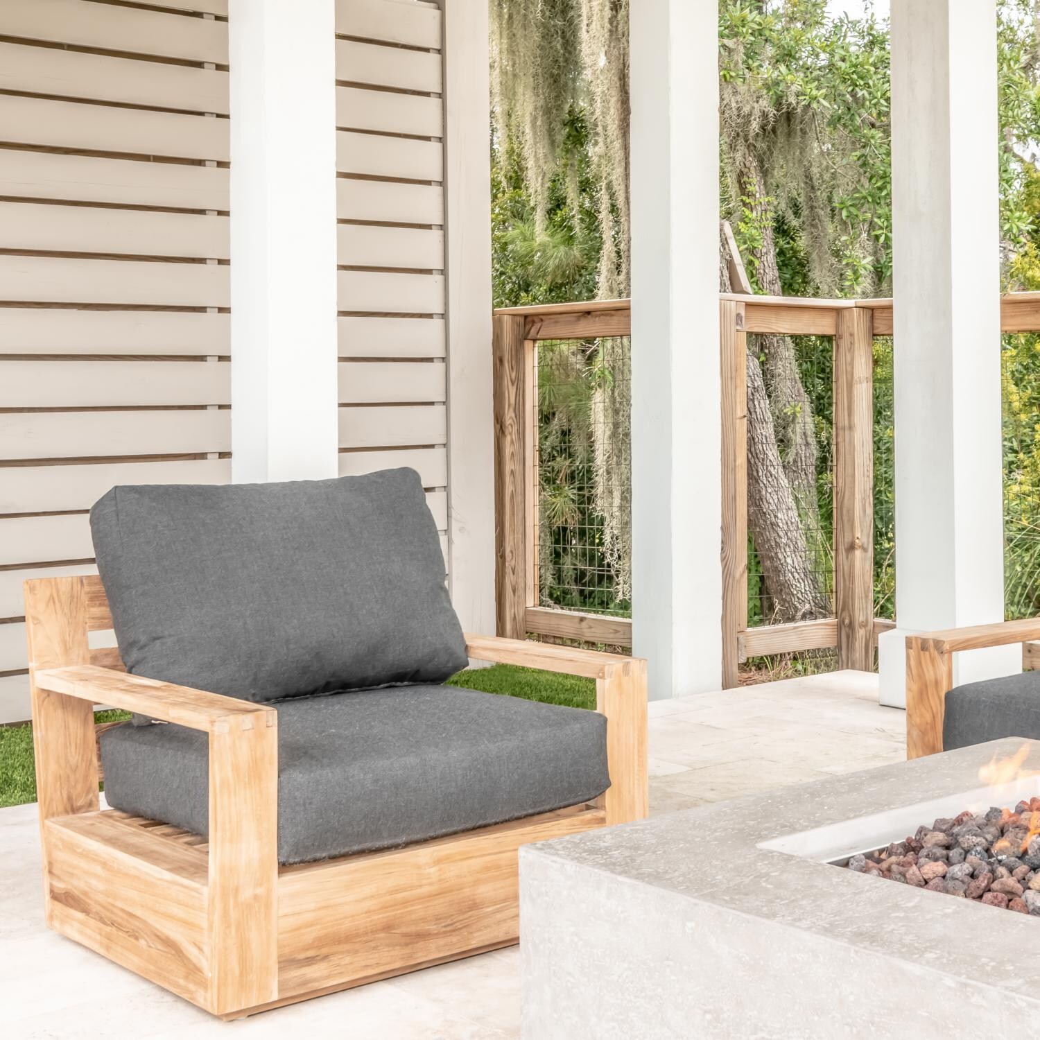 Teak + Table Atlantic Teak Patio Club Chair in Carbon - Lifestyle thumbnail