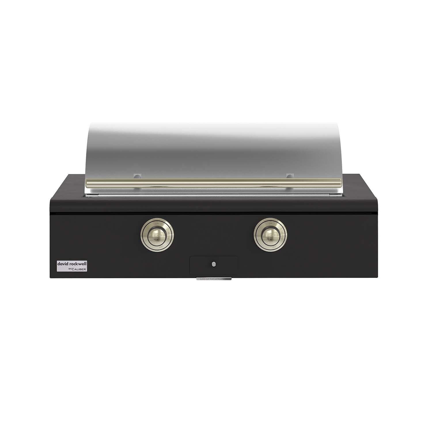 Caliber CRG-42BL00-A-085-H01 42-in Propane Built-In Rockwell Grill - Ultra Matte Black w/ Brass Hardware - Lid Closed - White Background thumbnail
