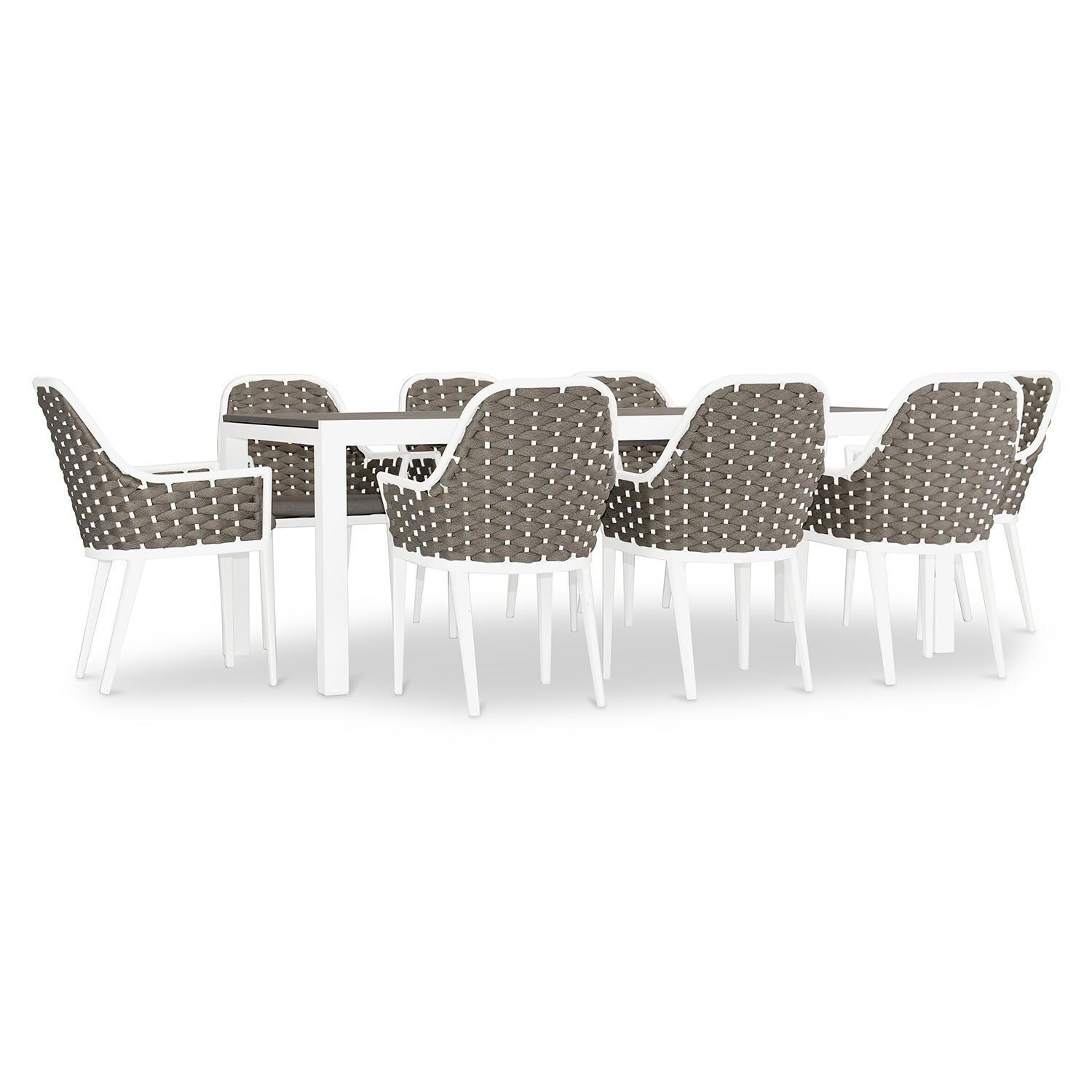 Chloe Bay 9 Pc Aluminum Extendable Dining Set in White/Concrete by Lakeview - Side View - White Background thumbnail