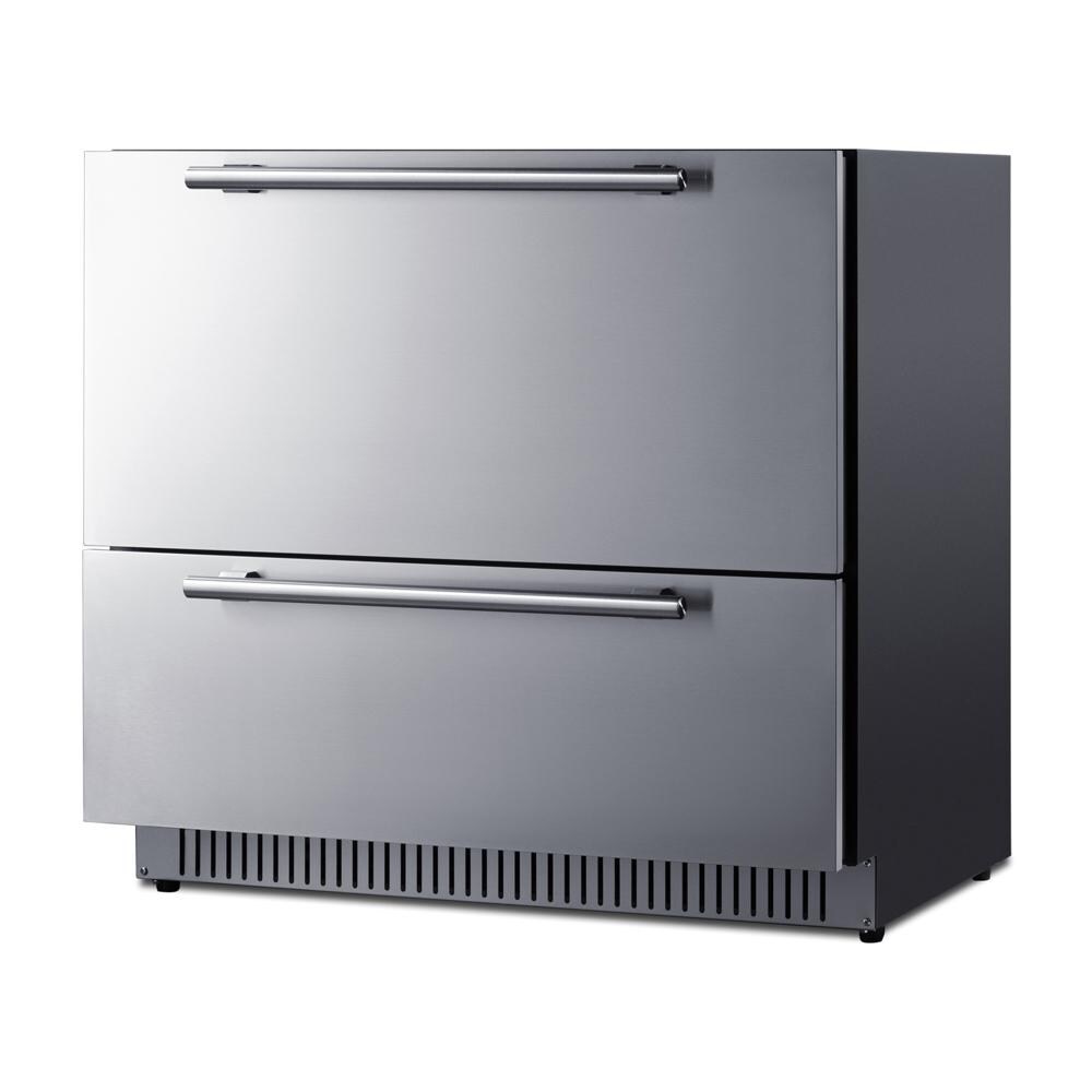 Summit SPR36DROS 36 Inch 7.15 Cu. Ft. Outdoor 2-Drawer All-Refrigerator - Angled - White Background thumbnail