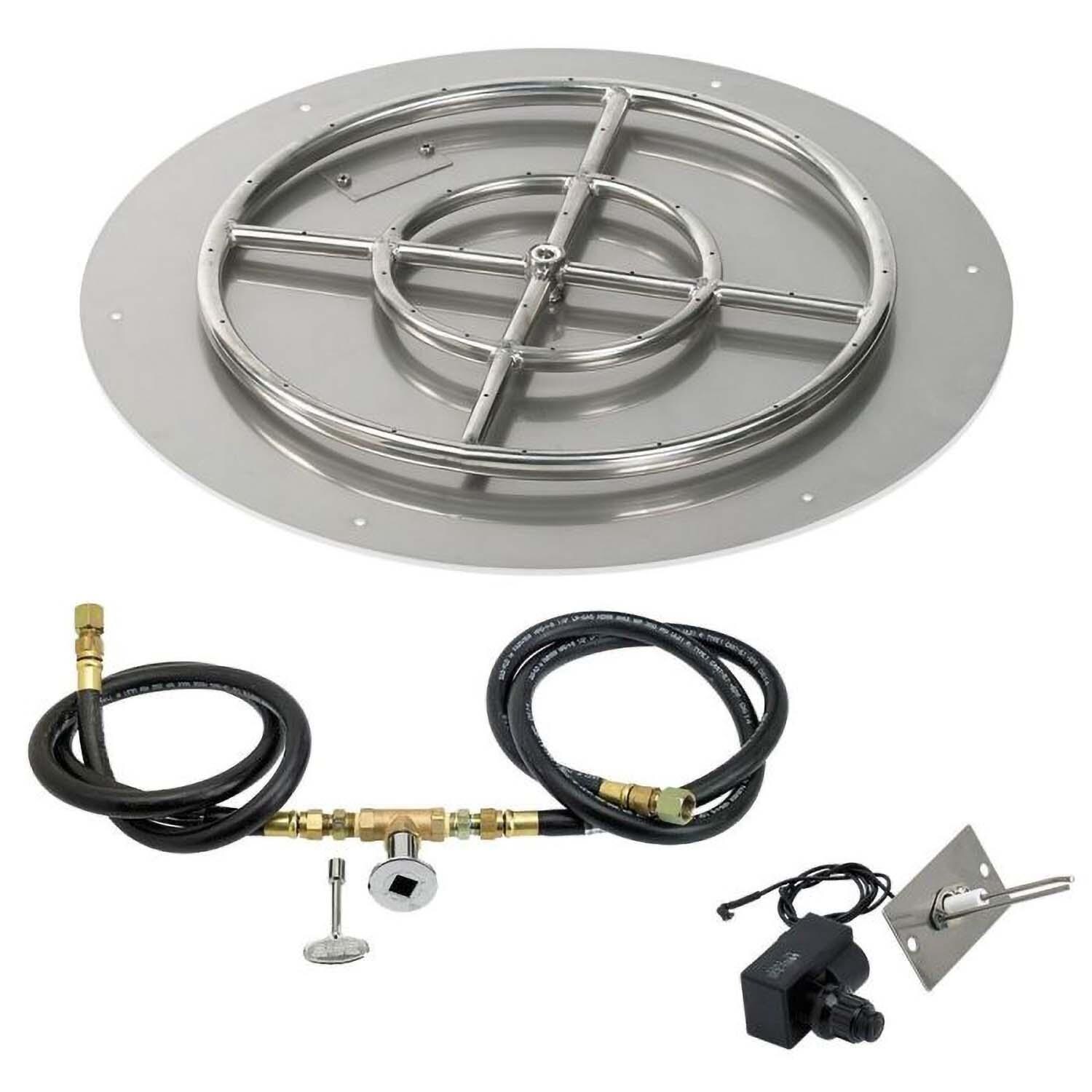 BBQGuys Signature 24 Inch Stainless Steel Round Flat Fire Pit Pan W/Spark Ignition Kit - 18 Inch Ring - Natural Gas - White Background thumbnail