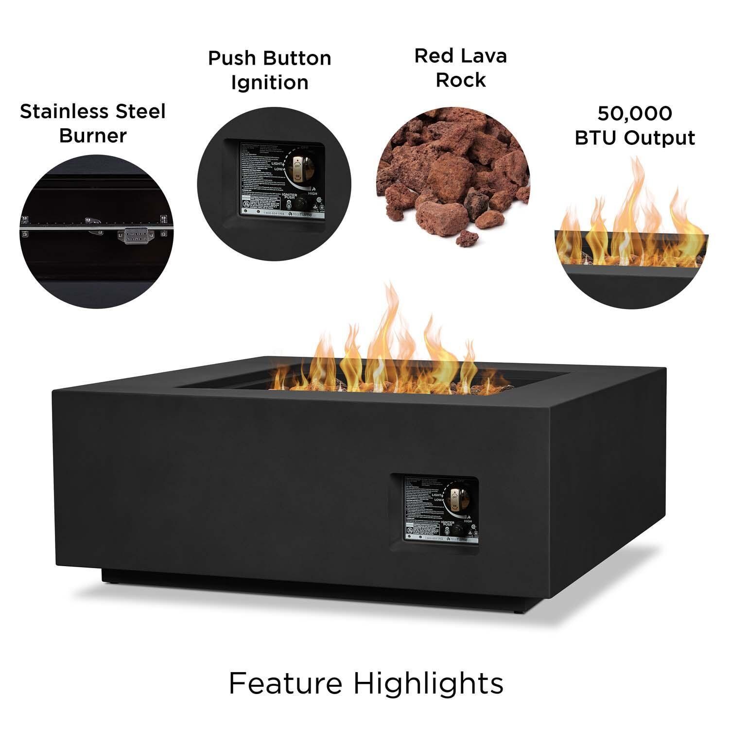 Elysian 4 Pc Powder Coated Steel 36 Inch Square Fire Pit in Black by Lakeview - Features - White Background thumbnail