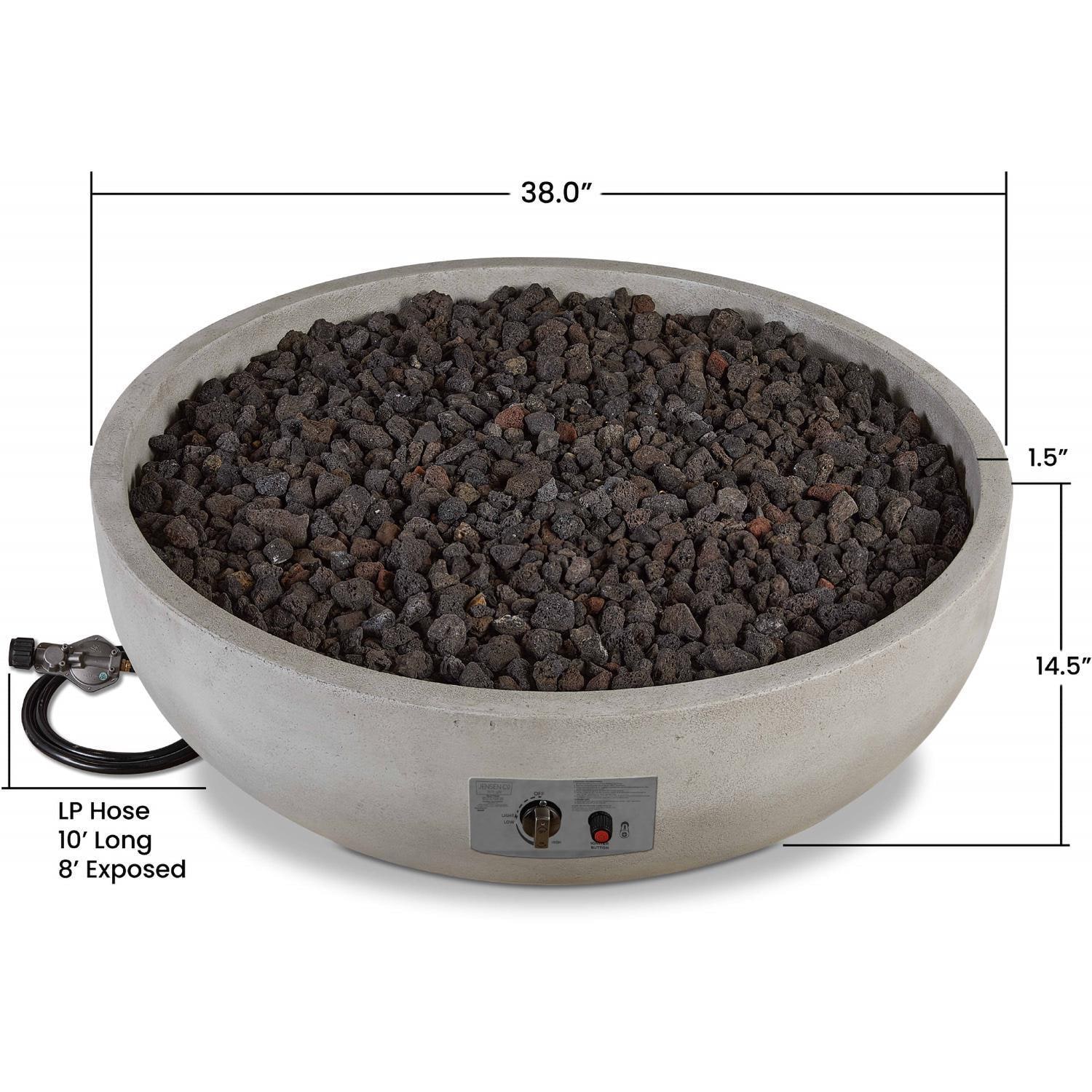 Grand Lake 522LP-FOG 38 Inch Round Concrete Propane Fire Bowl in Fog by BBQGuys Signature - Dimensions - Diagram thumbnail