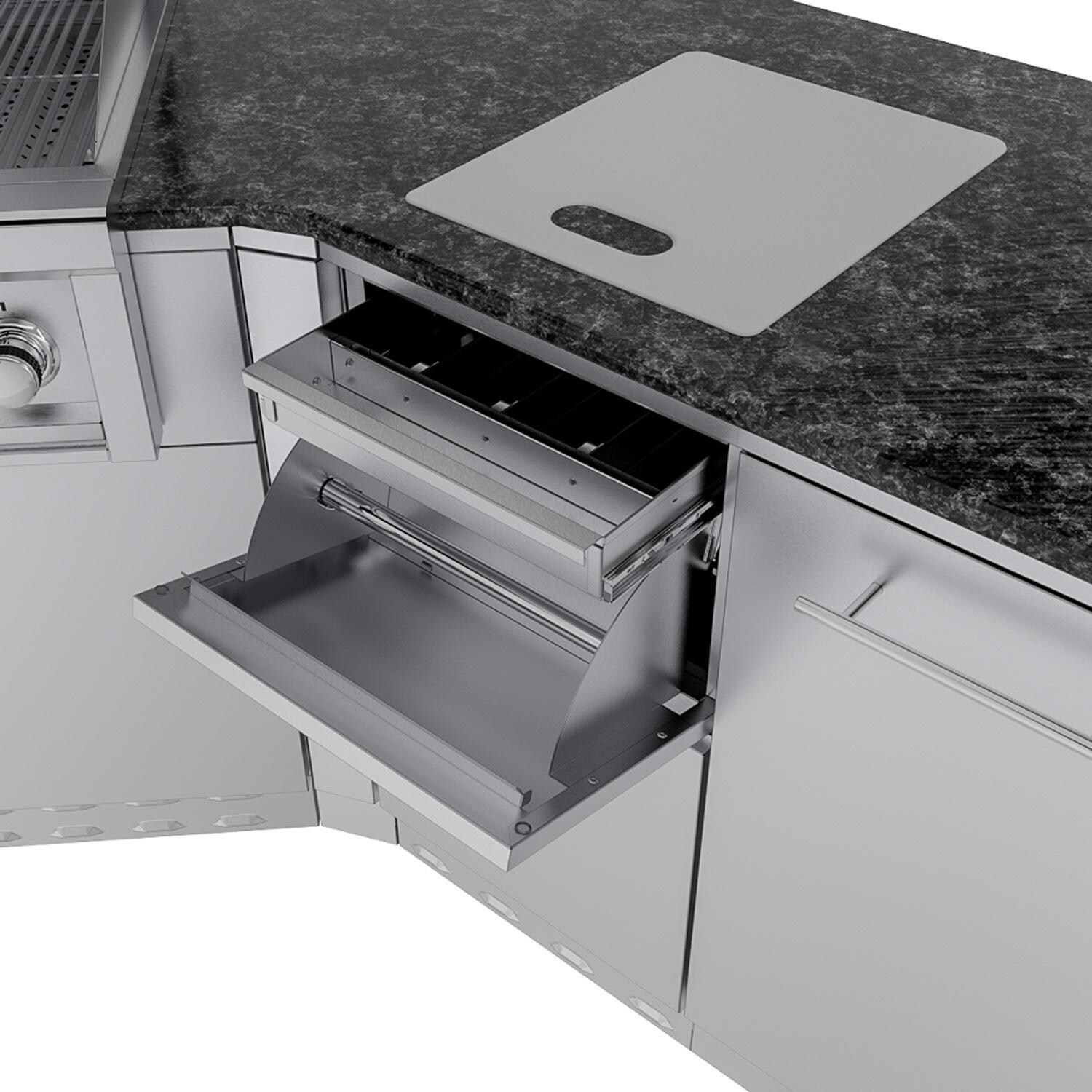 Sunstone Grills SCPBIGTEX21-LP Big-Texan 21 Ft Outdoor Kitchen Island w/ Propane Grill & Side Burner, Sink, Refrigerator, Trash Bin, Door & Drawer - Paper Towel Hoder - Detail thumbnail