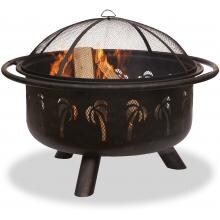 UniFlame 33 Inch Oil Rubbed Bronze Firebowl Fire Pit With Palm Tree Design image