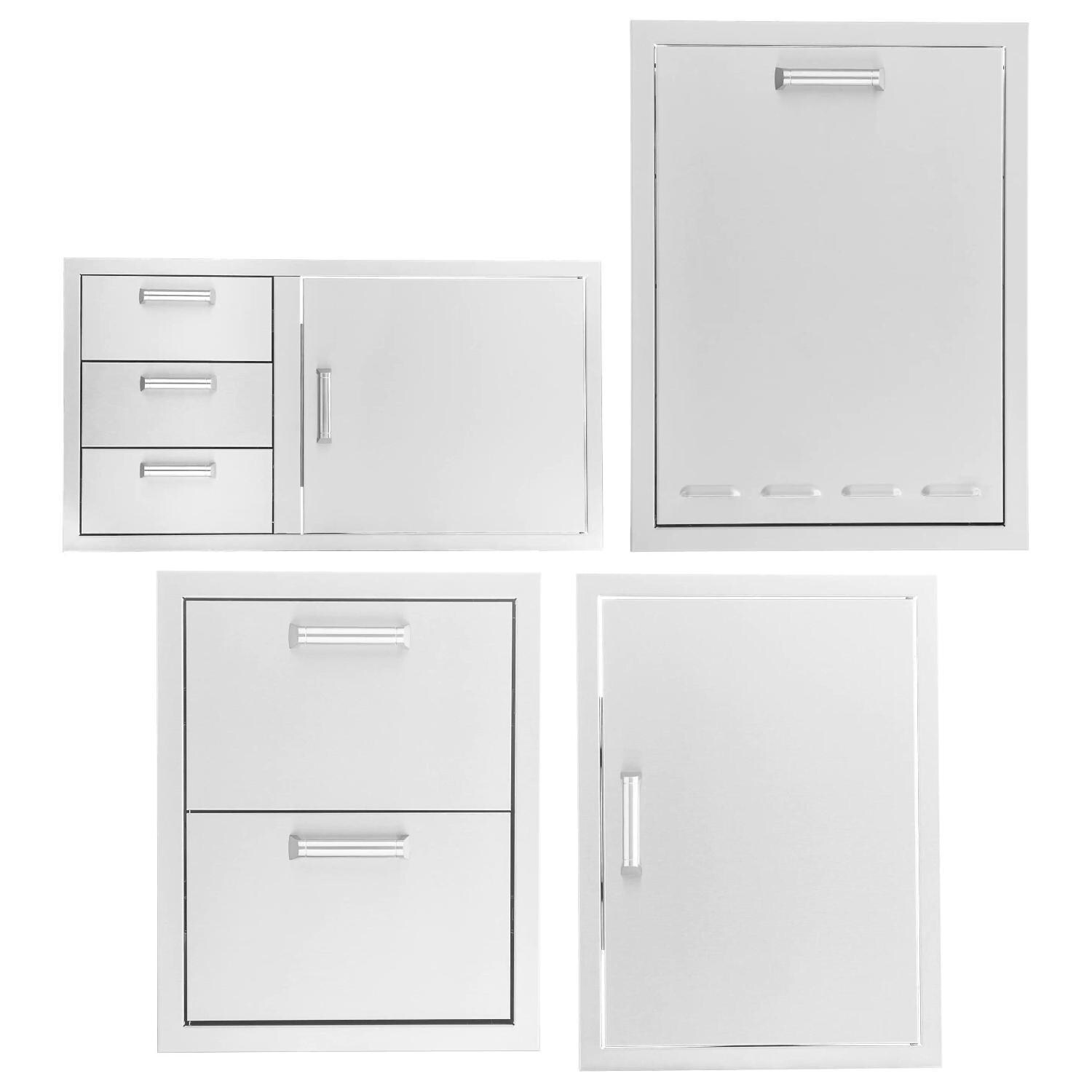 BBQGuys Signature 4 Pc 39-in Contempo/Traditional Door & Triple Drawer Combo, Single Access Door, Double Drawer & Propae Tank Drawer Outdoor Kitchen Storage Package - Included Handles - White Background thumbnail