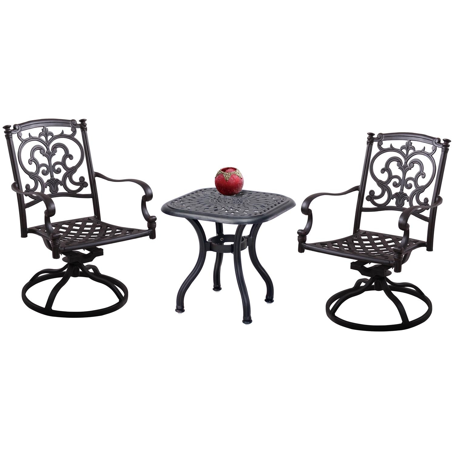 Darlee Santa Barbara 3 Pc Cast Aluminum Bistro Set - Without Cushions - White Background thumbnail