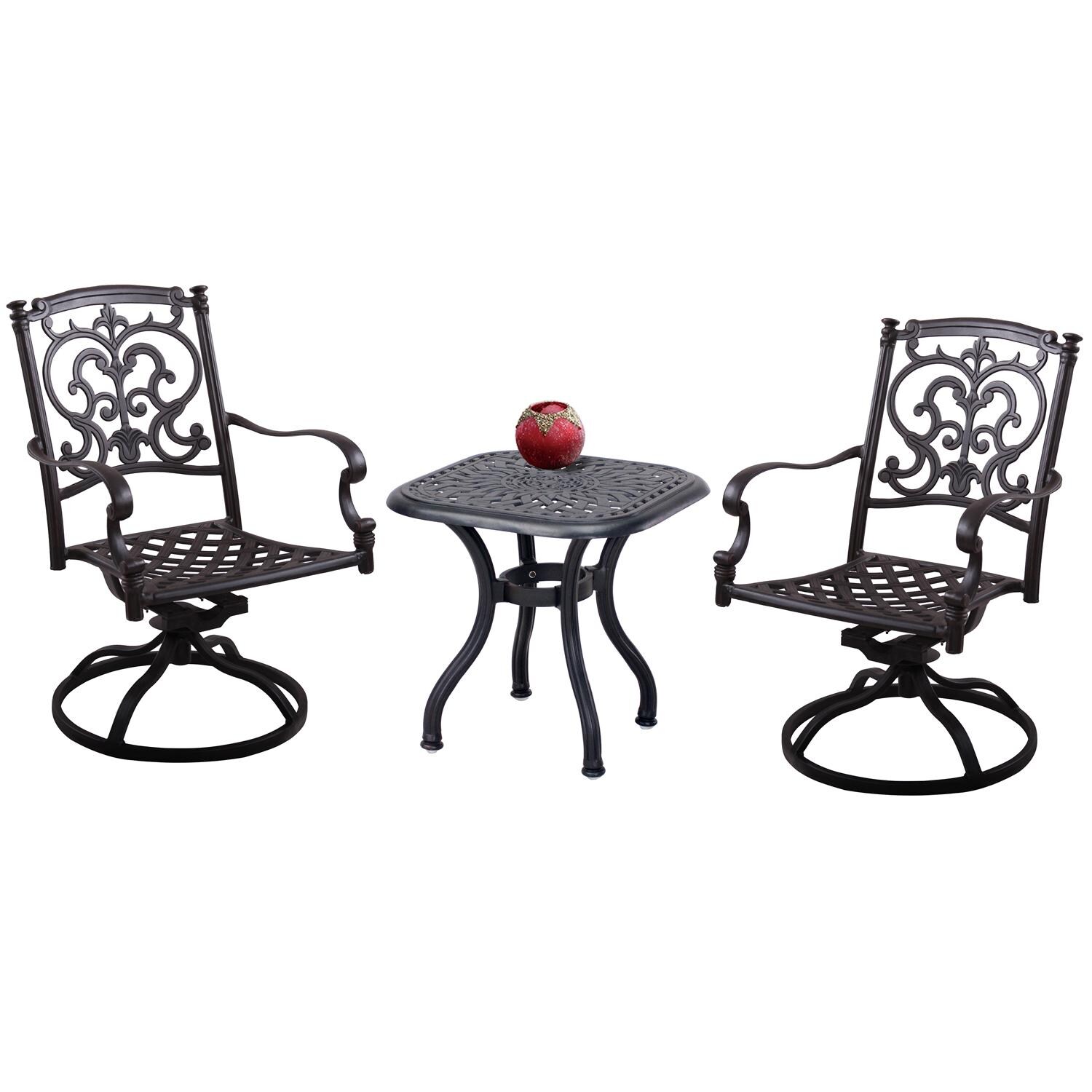 Darlee Santa Barbara 3 Pc Cast Aluminum Bistro Set - Without Cushions - White Background thumbnail