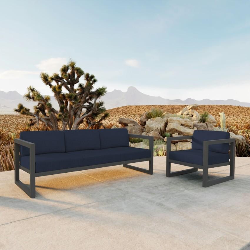 Misty Cove 2 Piece Seating Set In Slate w/Spectrum Indigo Cushions by Lakeview - On the Patio - Lifestyle thumbnail