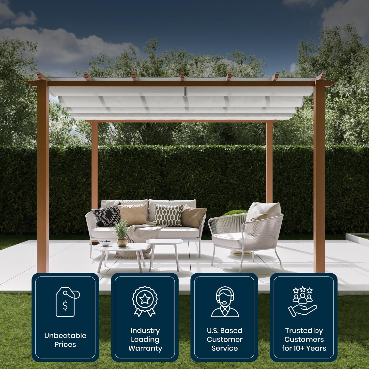 Paragon Outdoor PR11WD1W Florence 11' x 11' Cedar Pergola w/ White Canopy - Details - Detail thumbnail