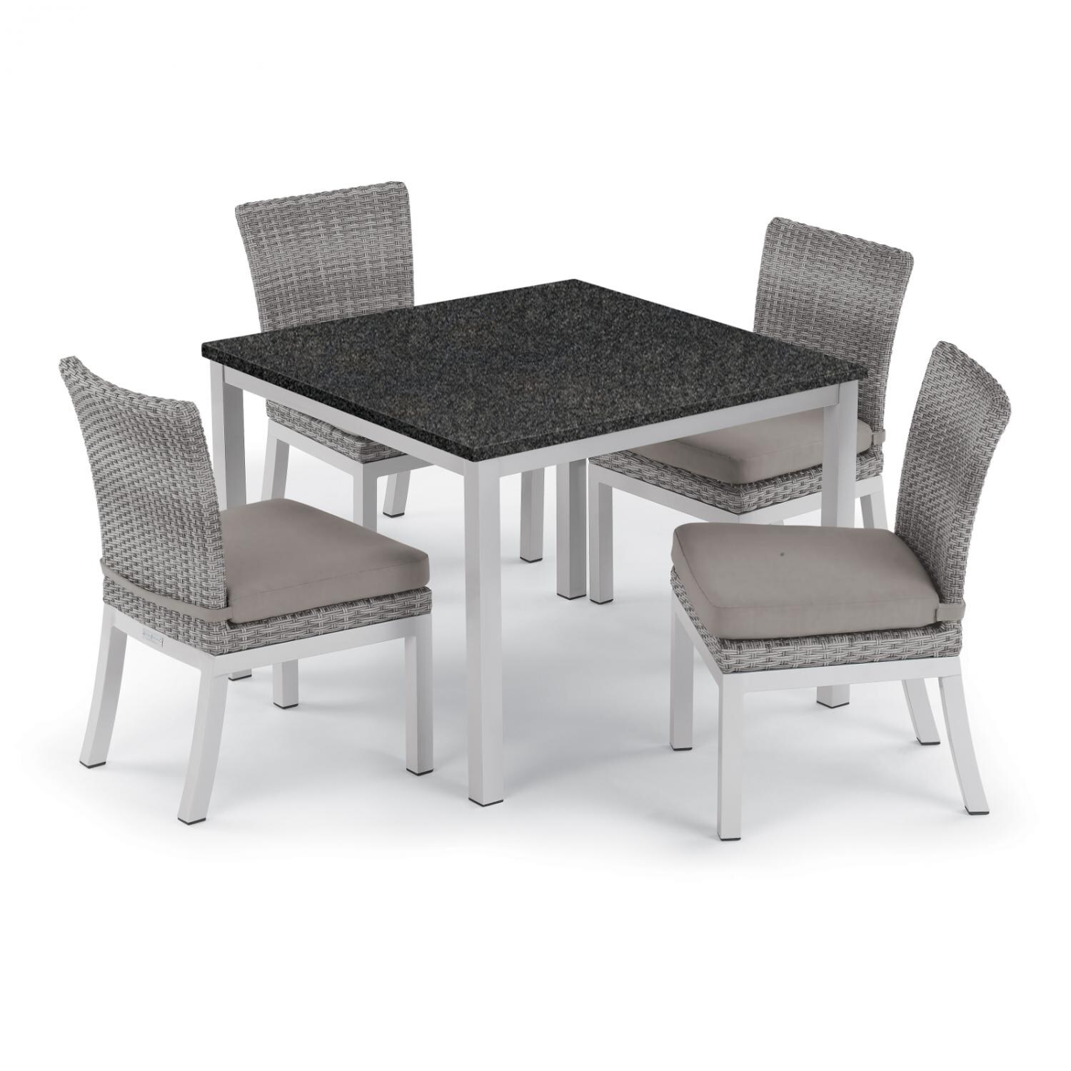 Argento 5 Piece Wicker Patio Dining Set W/ 39 Inch Square Lite-Core Charcoal Table, Side Chairs & Stone Cushions By Oxford Garden image