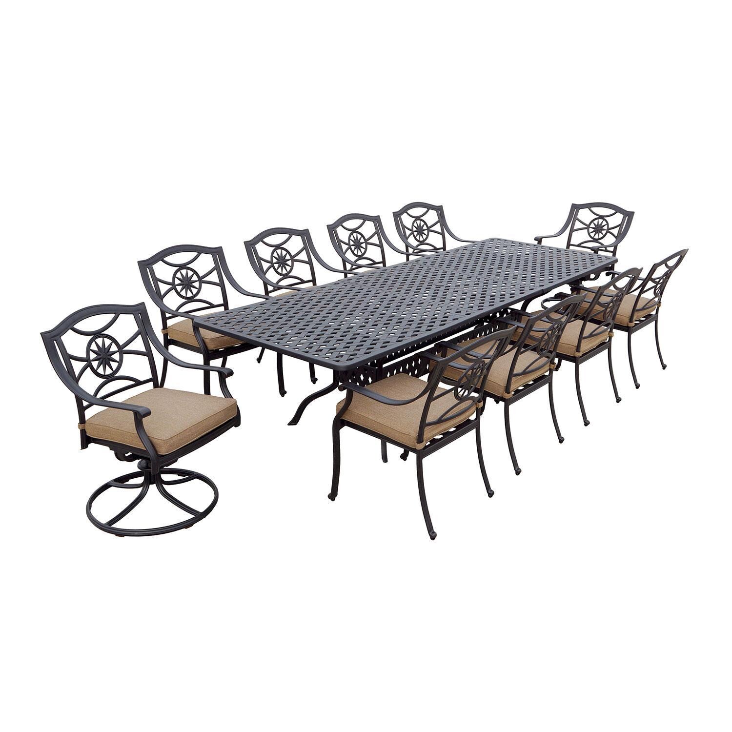 Series 30 92 X 42 Inch Rectangular Cast Aluminum Patio Dining Table W/ Extension By Darlee - Shown W/ Set (Chairs not included) - White Background