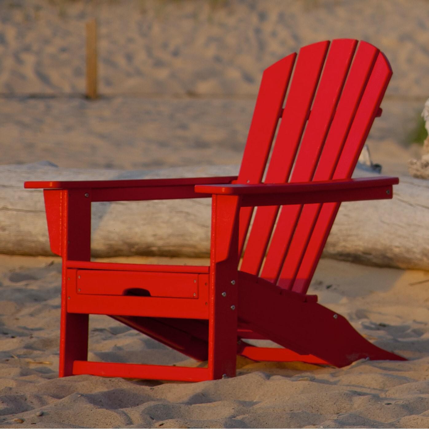 POLYWOOD Palm Coast Recycled Plastic Wood Patio Adirondack with Hideaway Ottoman - Sunset Red - On the Beach thumbnail