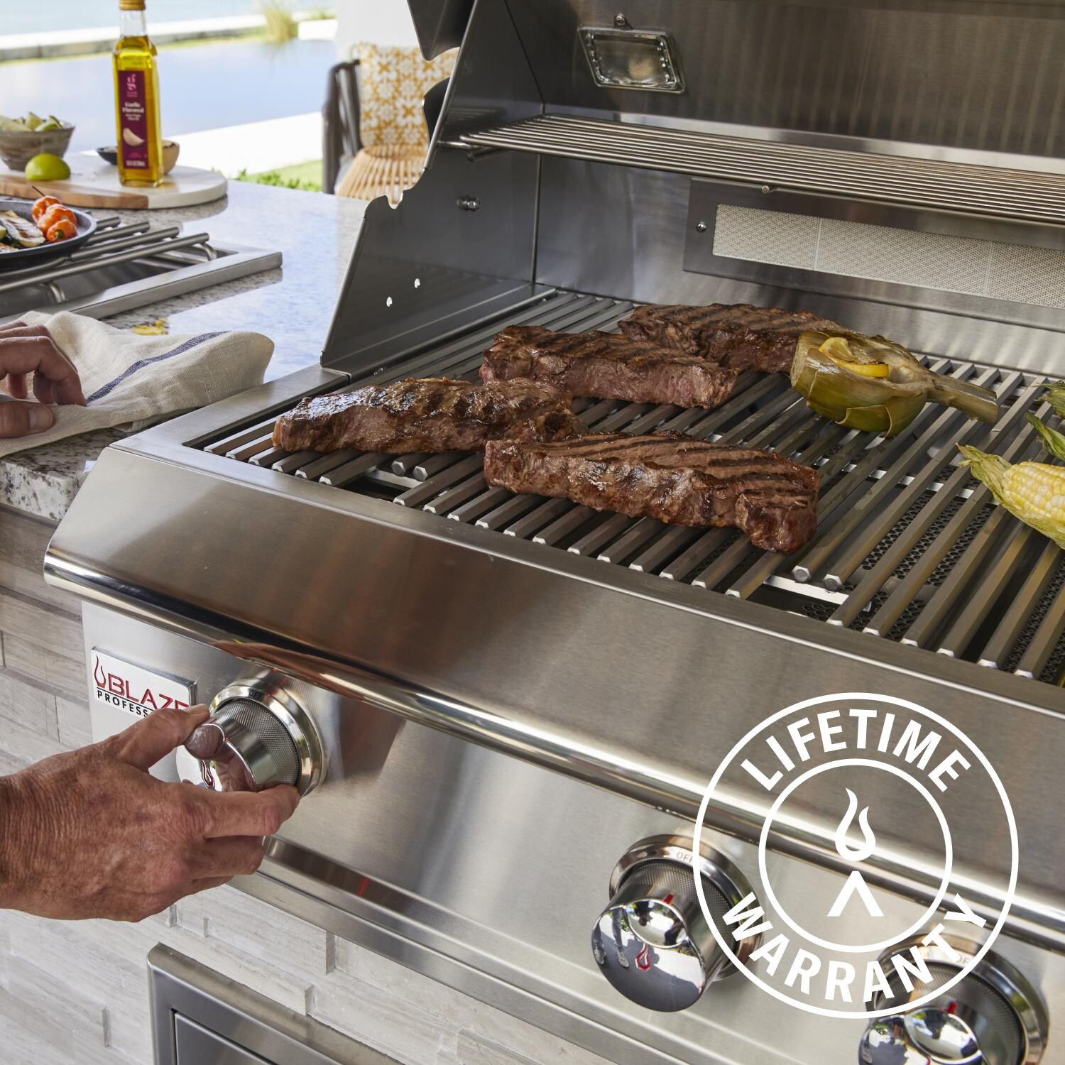 Blaze BLZ-3PRO-LP Professional LUX 34-in 3-Burner Built-In Propane Grill w/ Rotisserie - Cooking - Lifestyle thumbnail