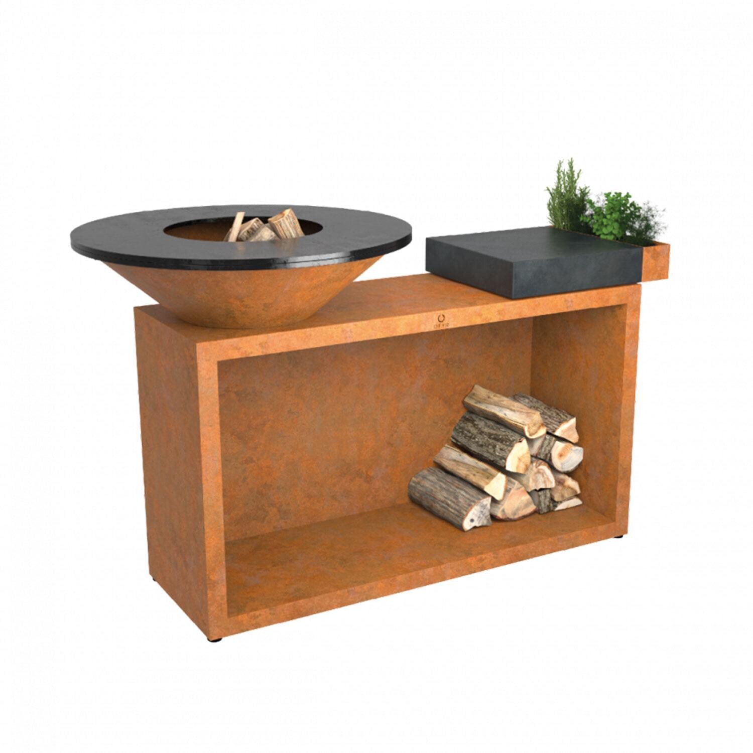 OFYR Island Corten 85 Dark Grey Ceramic 35 Inch Wood-Fired Flat Top Grill - OI-85-CD