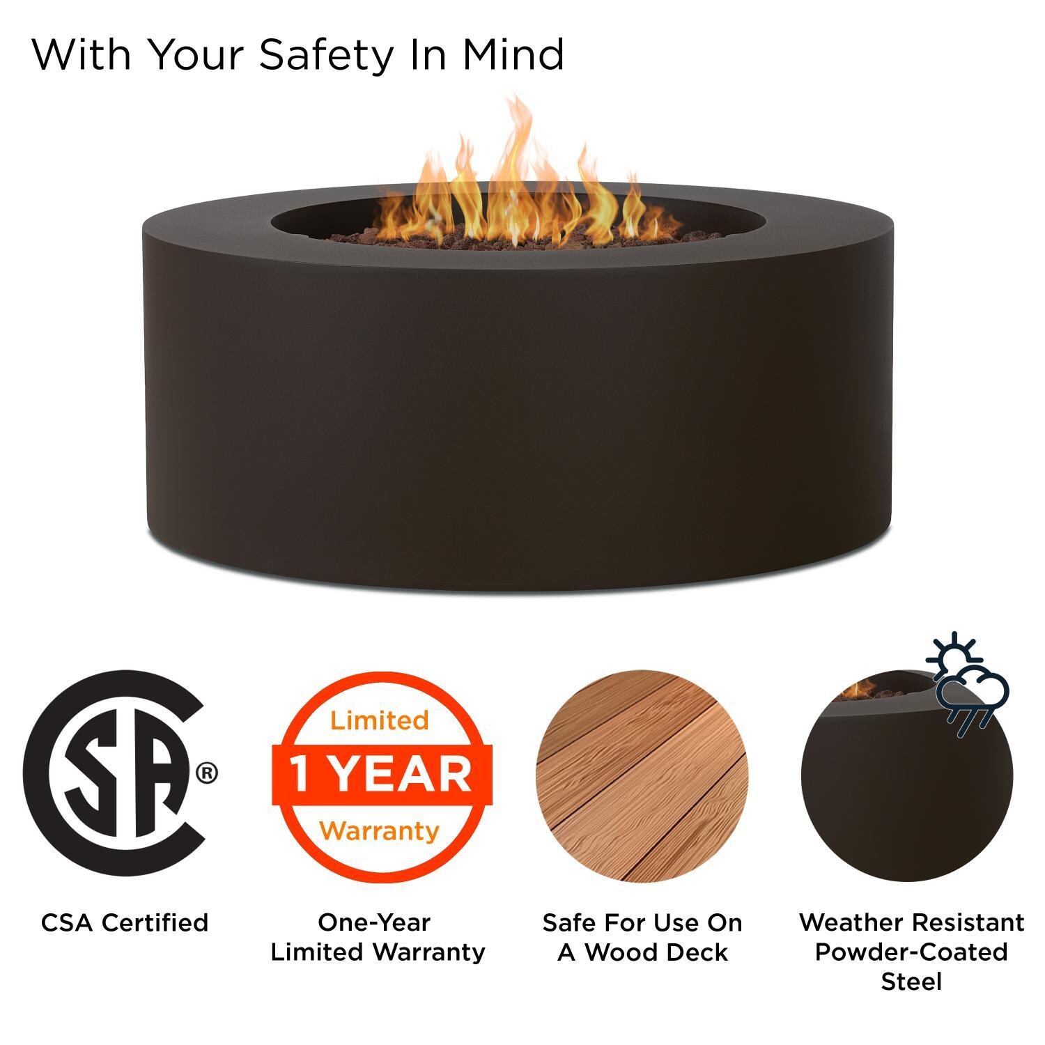 Elysian 36-in Round Steel Propane Fire Pit Table in Dark Bronze by Lakeview Outdoor Designs - Safety - Detail thumbnail