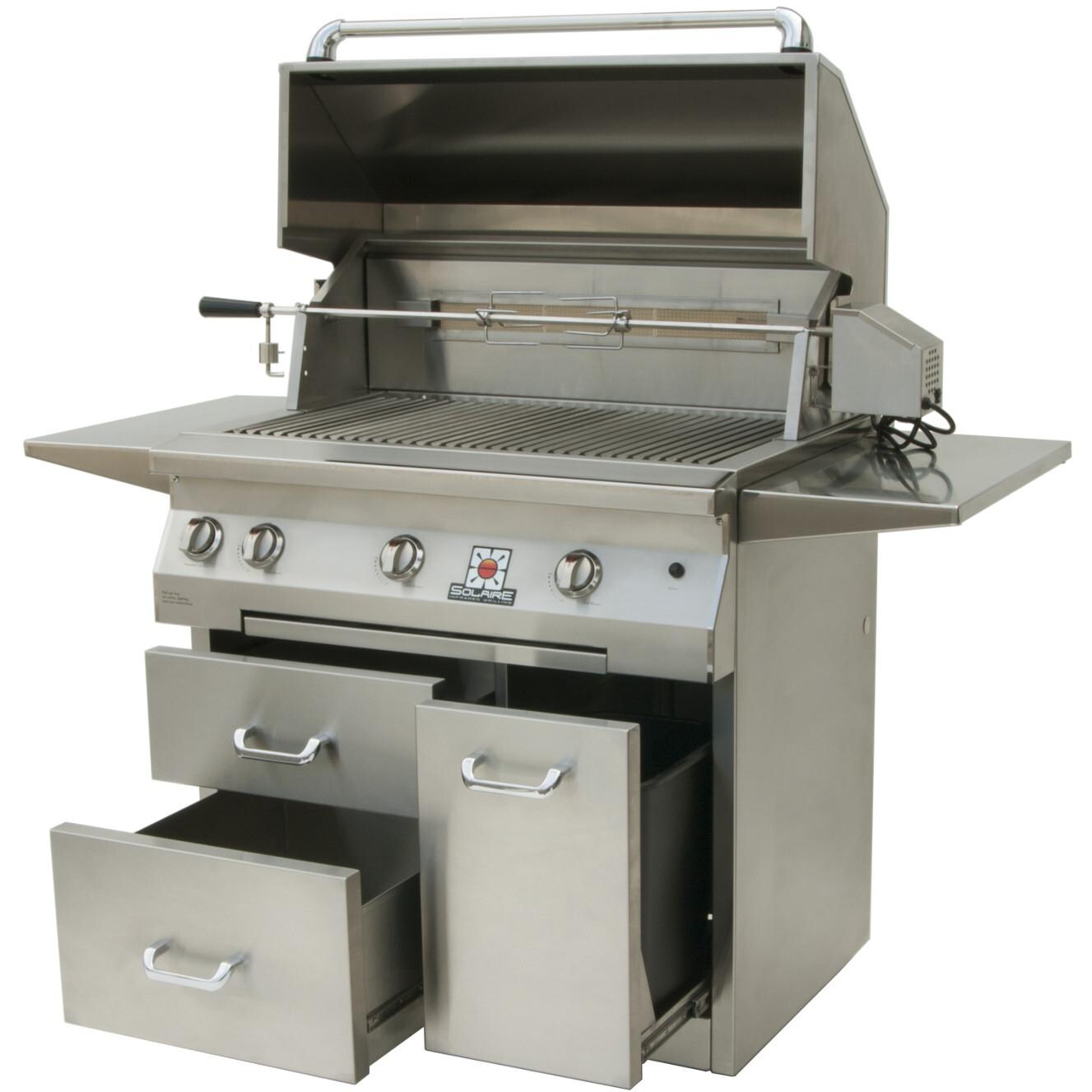 Solaire 36 Inch Infrared Gas Grill With Rotisserie On Premium Cart - Hood Open thumbnail