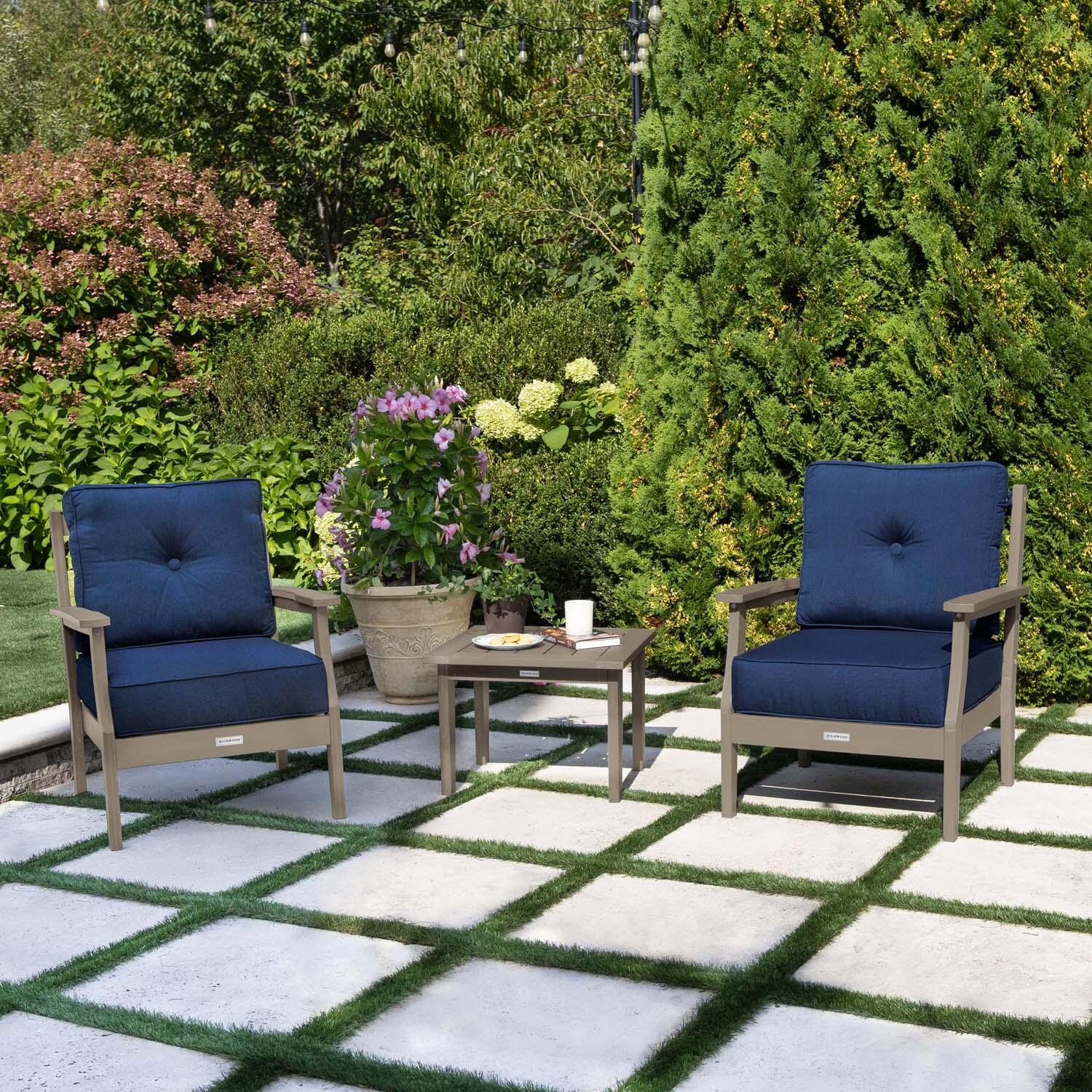 Blushing Bay 3 Pc Recycled Plastic Seating Set in Spectrum Indigo/Woodland Brown by Lakeview Outdoor Designs - Lifestyle thumbnail