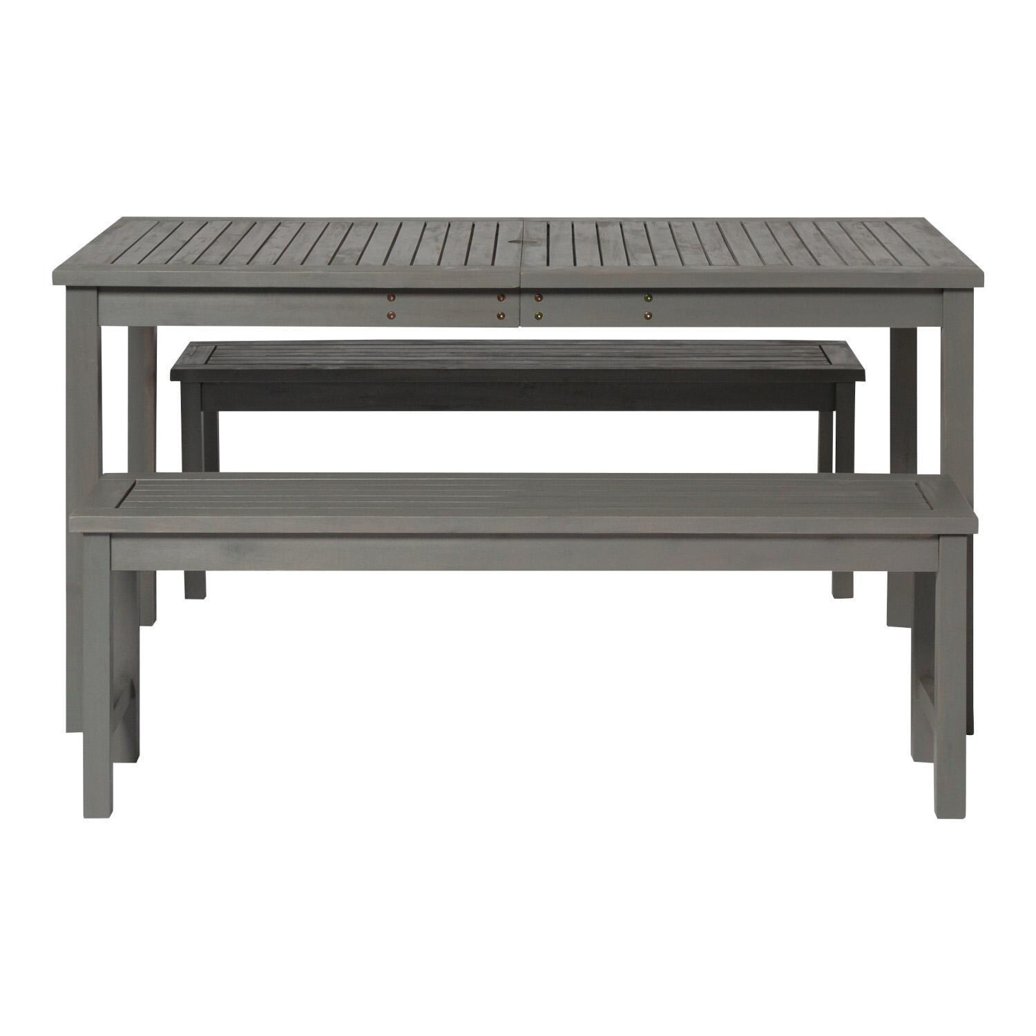 Ultimate Patio Camille Way 3 Piece Acacia Patio Dining Set W/ 60 X 32 Inch - Rectangular - Table - Gray Wash - Front View thumbnail