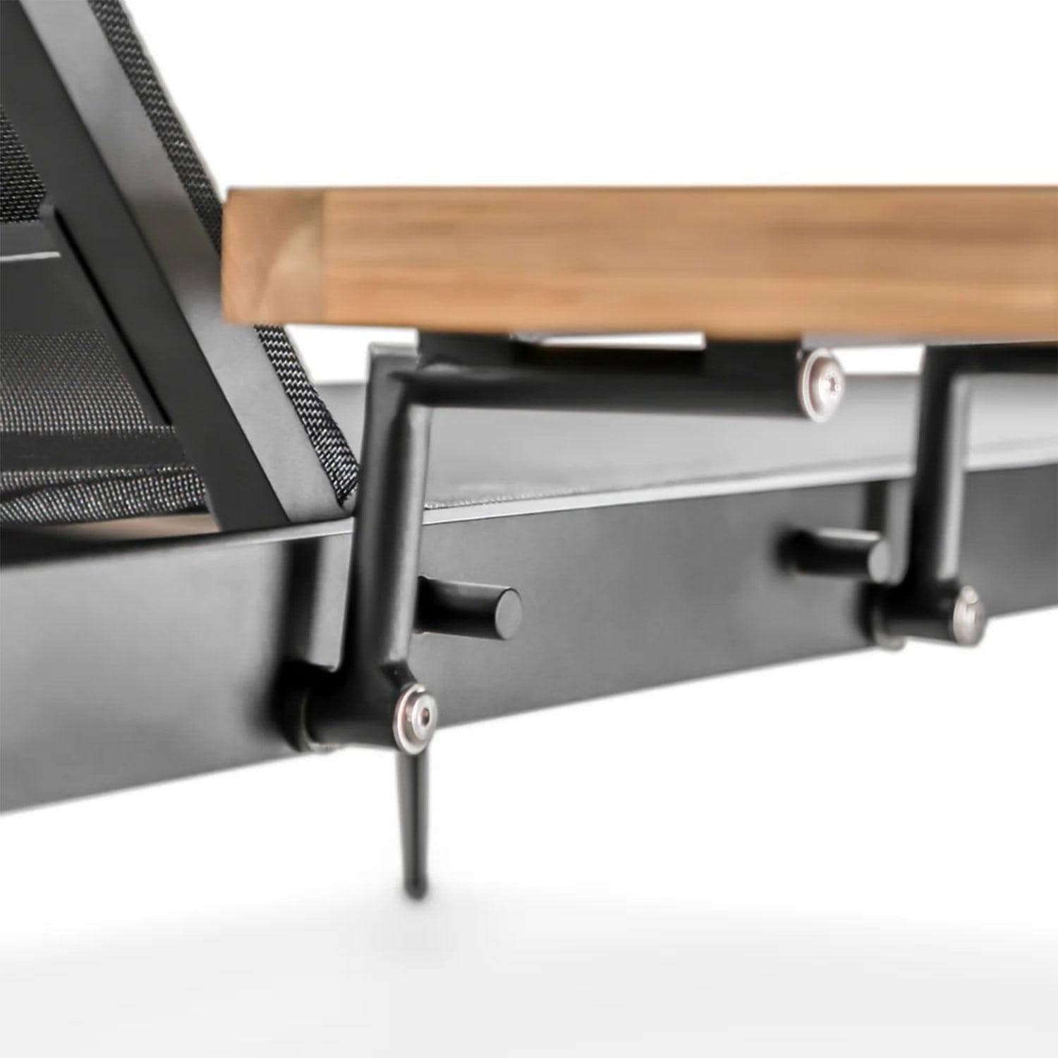 Pelican View Sling/Teak Chaise Lounge in Black by Lakeview Outdoor Designs - Attached Arm Rest - Detail thumbnail