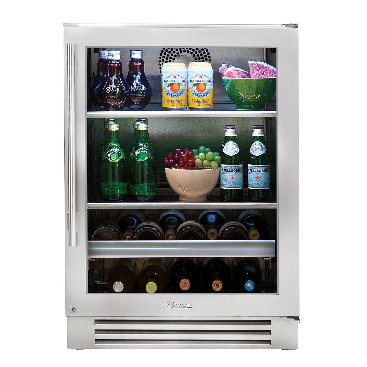 True TBC-24-R-SG-C 24 Inch 13 Bottle 147 Can Right Hinge Glass Door Outdoor Outdoor Beverage Center - Stainless Steel - White Background thumbnail