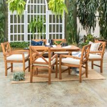 Crosswinds 7 Piece Acacia Patio Dining Set W/ 55 X 35 Inch Extension Table & Natural Cushions By Walker Edison