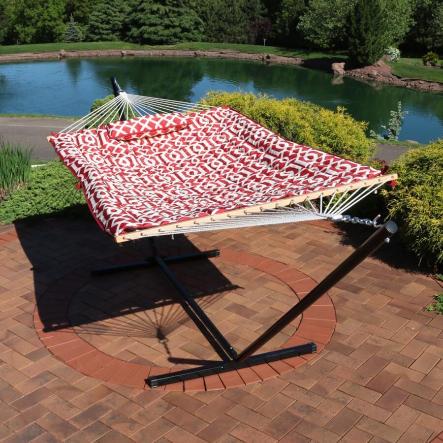 Ultimate Patio Rope Hammock w/ 12-Foot Stand, Pad, & Pillow - Royal Red - Lifestyle thumbnail