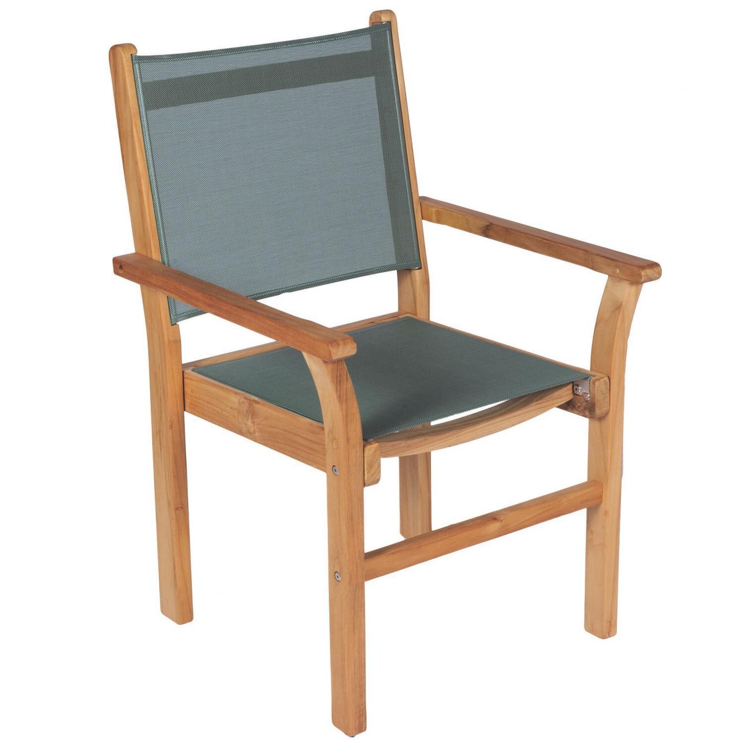 Royal Teak Collection Captiva Stacking Teak Patio Dining Arm Chair With Moss Sling thumbnail