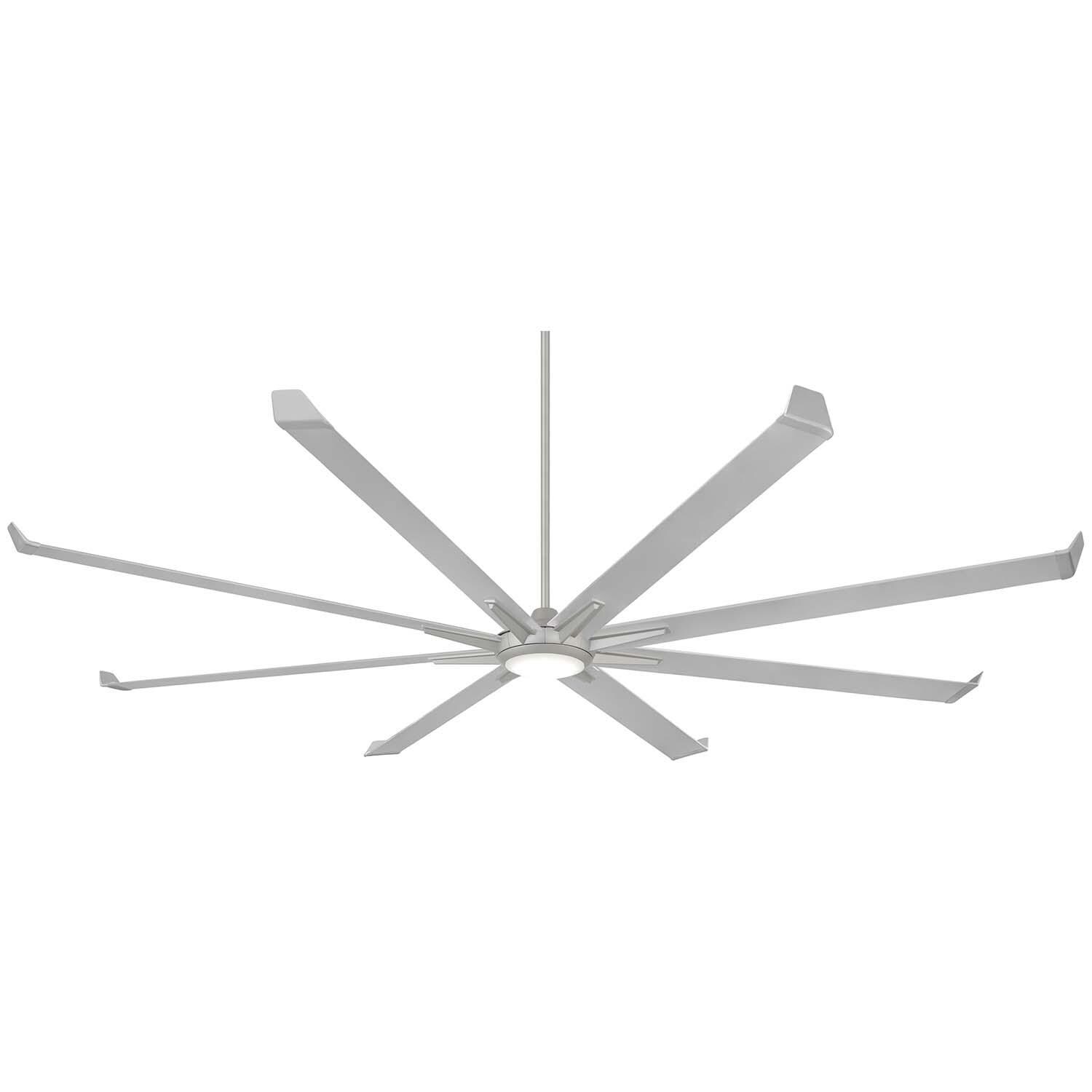 Minka-Aire F988L-ALM Geant 110-Inch 8-Blade LED Ceiling Fan in Aluminum Finish w/ Aluminum Blades - Light On thumbnail
