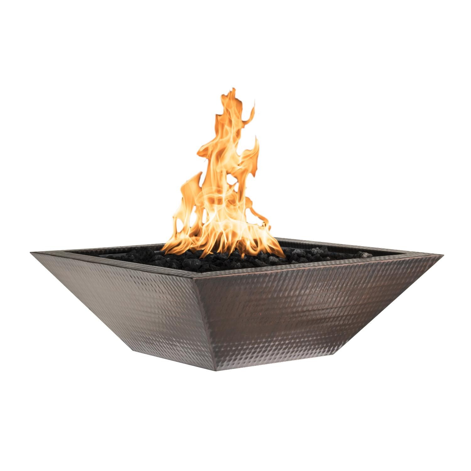 Maya 24 Inch Match Light Square Copper Natural Gas Fire Bowl in Copper