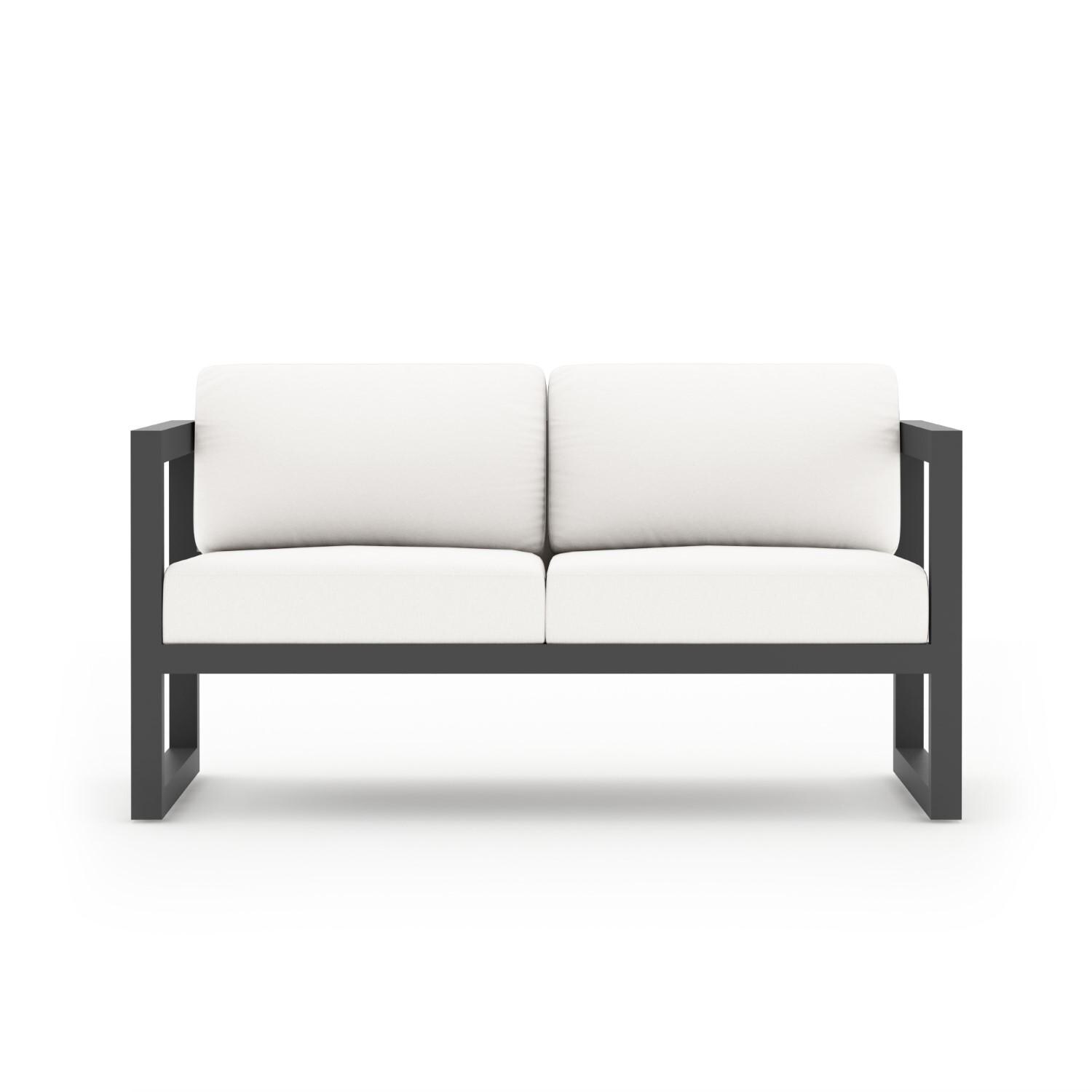 Misty Cove 4 Pc Aluminum Loveseat Set in Slate W/ Canvas Natural Cushions & Portal Coffee Table By Lakeview - Loveseat - White Background thumbnail