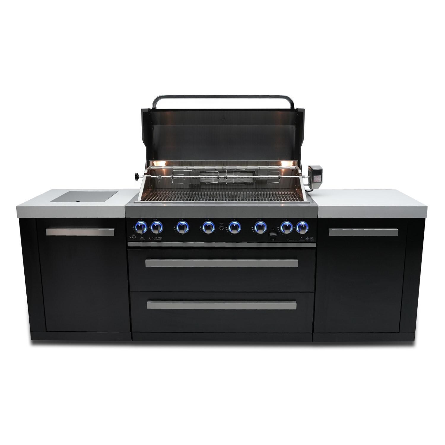  Mont Alpi - MAi805-BSS - Deluxe Grill Island - Black Stainless Steel - Open With Burners Off Front - White Background thumbnail