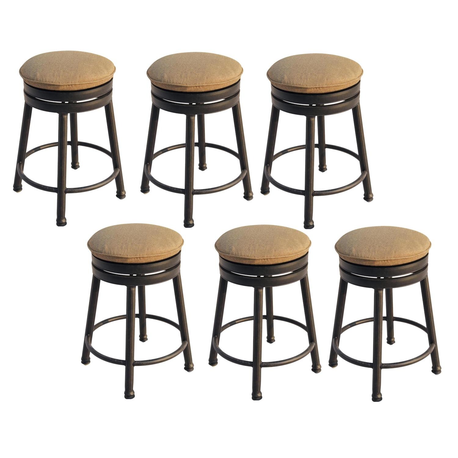 Classic Cast Aluminum 6 Pc Set Round Backless Bar Stool Set in Antique Bronze/Sesame by Darlee