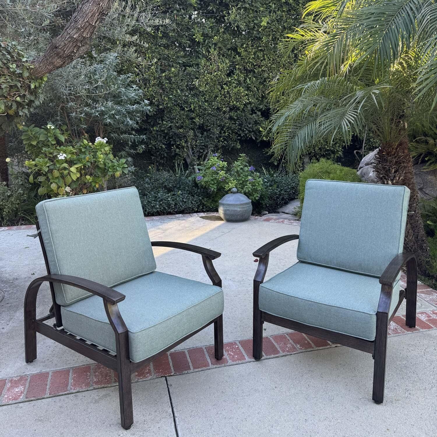 Atlantis 2 Pc Aluminum Club Chair Set w/ Adjustable Backrest in Walnut/Spa by Darlee