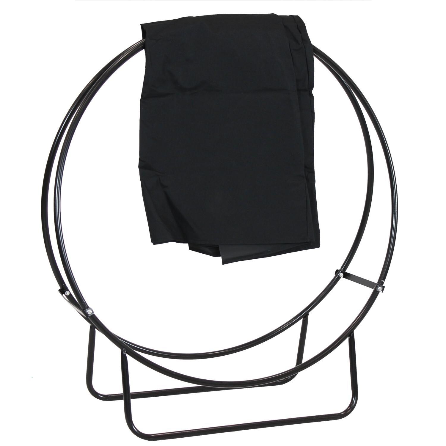 Ultimate Patio Black Steel Firewood Log Hoop Rack with Black Cover - 40-Inch