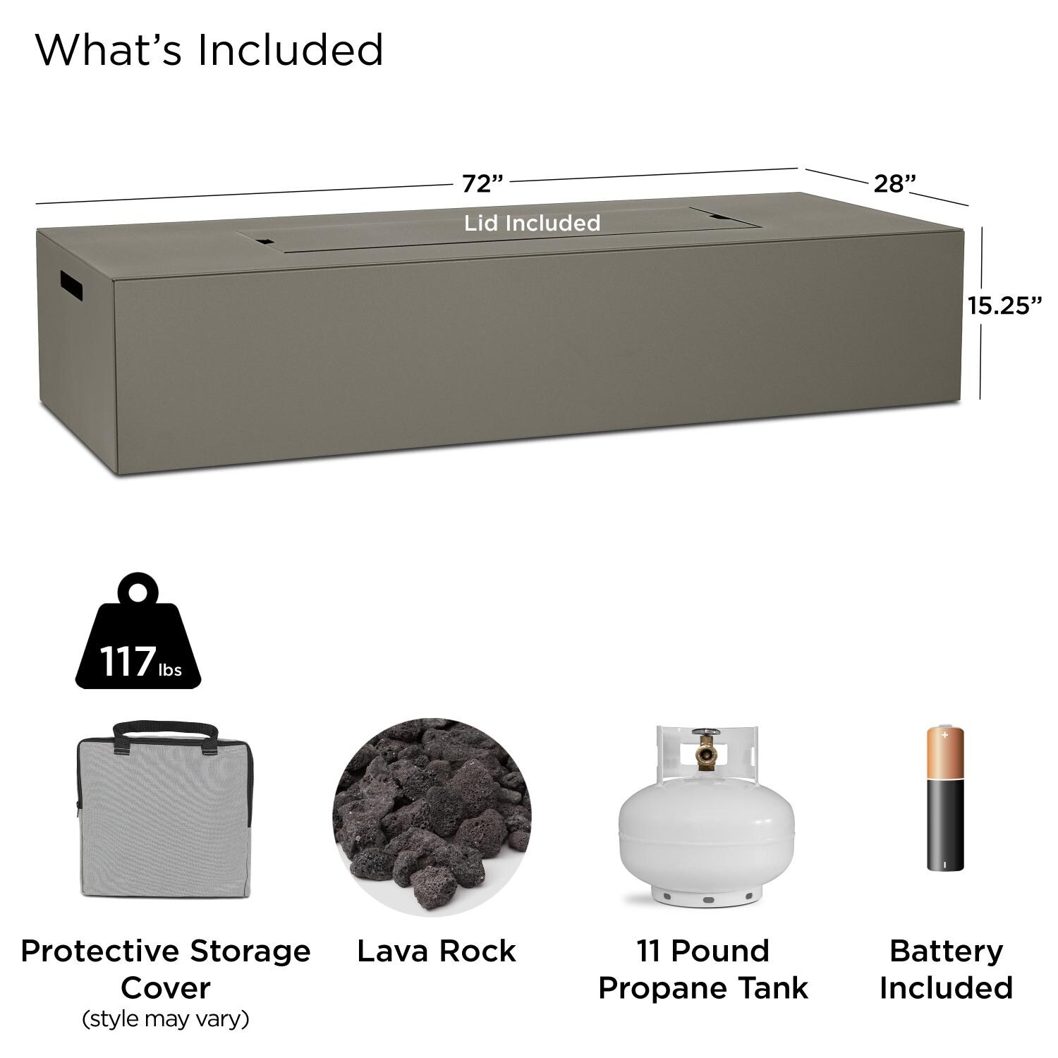 Covewood 72-in Rectangular Aluminum Propane Fire Pit Table in Cloud Gray by BBQGuys Signature - Included - Detail thumbnail
