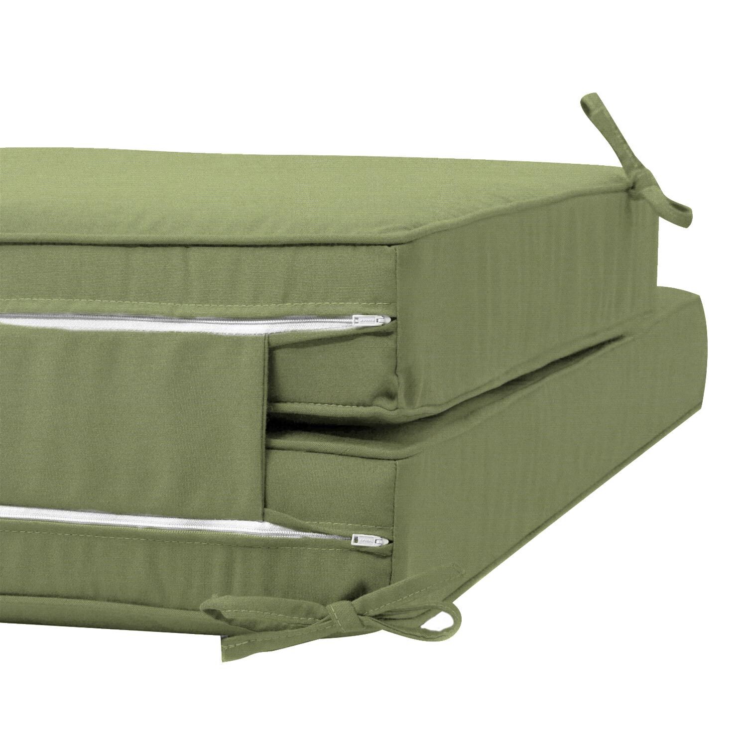 Sunbrella Spectrum Cilantro Long Outdoor Replacement Chaise Lounge Cushion W/ Piping By UltimatePatio.com - Zipper and Tie Detail thumbnail