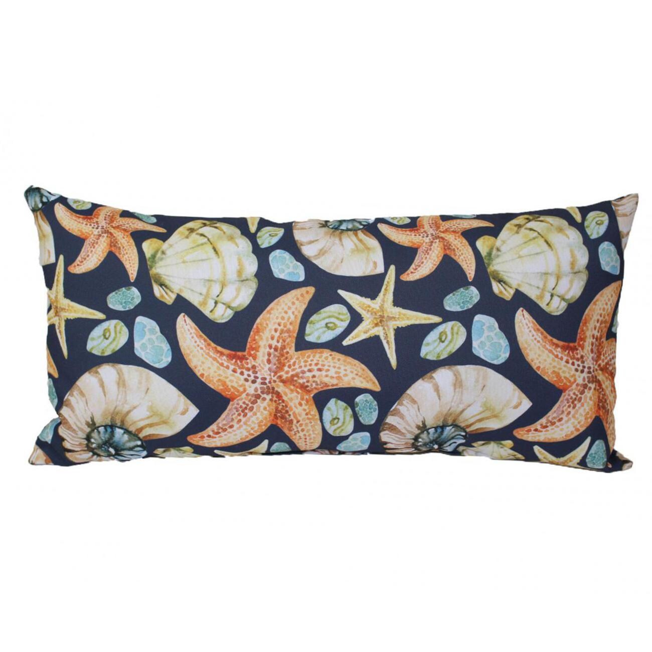 Navy Blue Shells Outdoor Lumbar Pillow By Lava Pillows - 12 X 24
