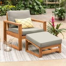 Hudson 2 Piece Acacia Patio Seating Set W/ Gray Cushions By Walker Edison