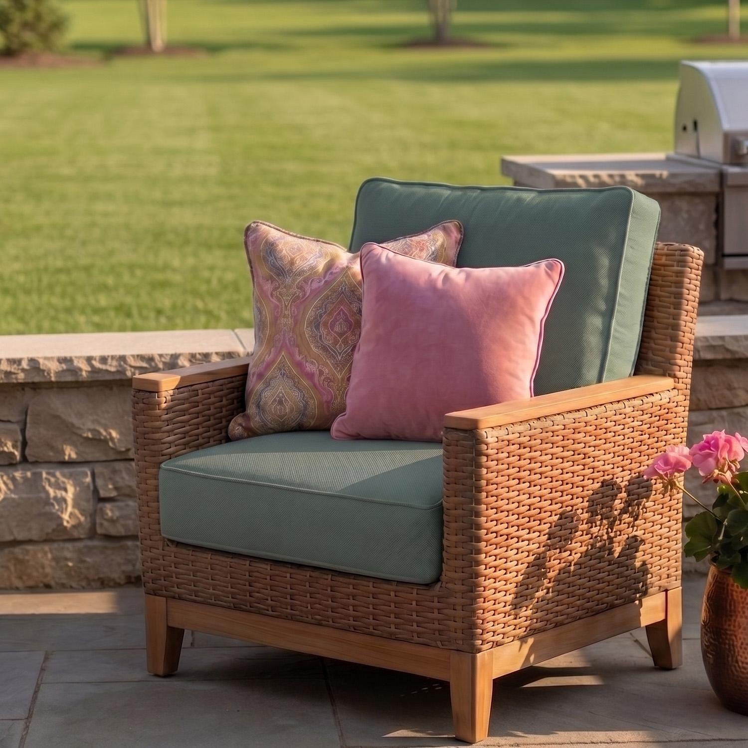 Boca Wicker Club Chair w/ Sunbrella Canvas Cushion in Honey/Canvas Spa by Royal Teak Collection