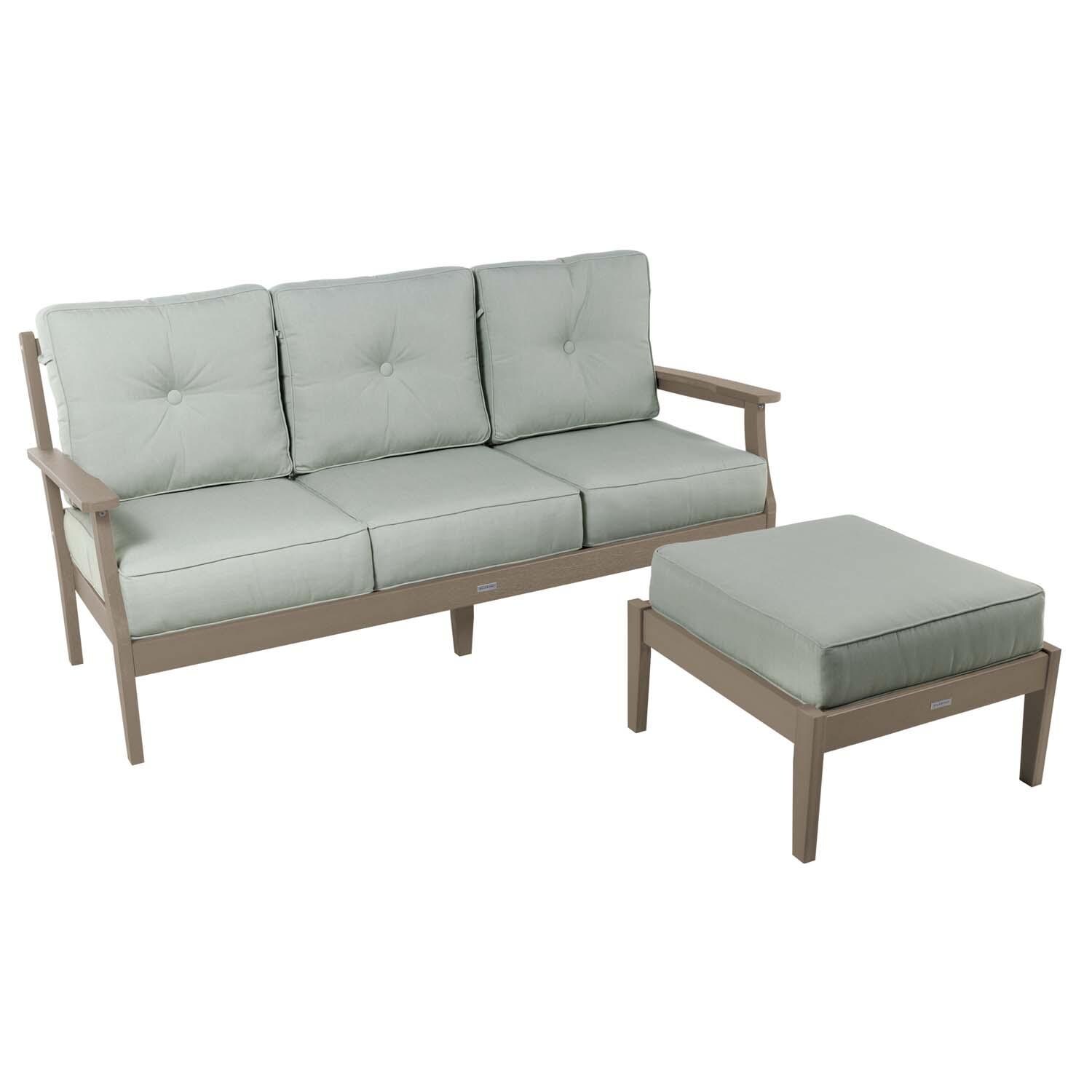 Blushing Bay 2 Pc Recycled Plastic Seating Set in Canvas Seasalt/Woodland Brown by Lakeview Outdoor Designs - White Background thumbnail