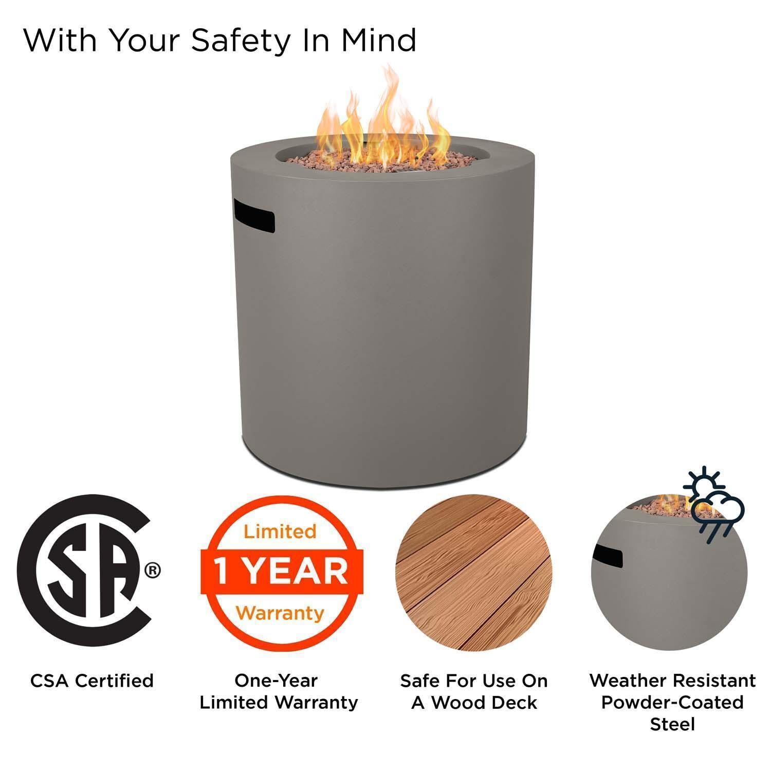 Elysian 3 Pc Powder Coated Steel 24 Inch Round Fire Pit in Mist Gray by Lakeview - Safety - White Background thumbnail