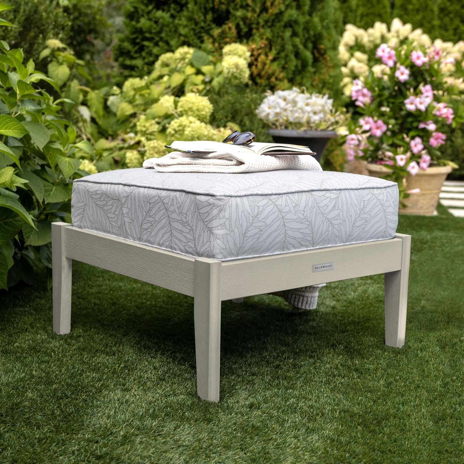 Blushing Bay Recycled Plastic Ottoman in Lively Parchment/Whitewash by Lakeview Outdoor Designs