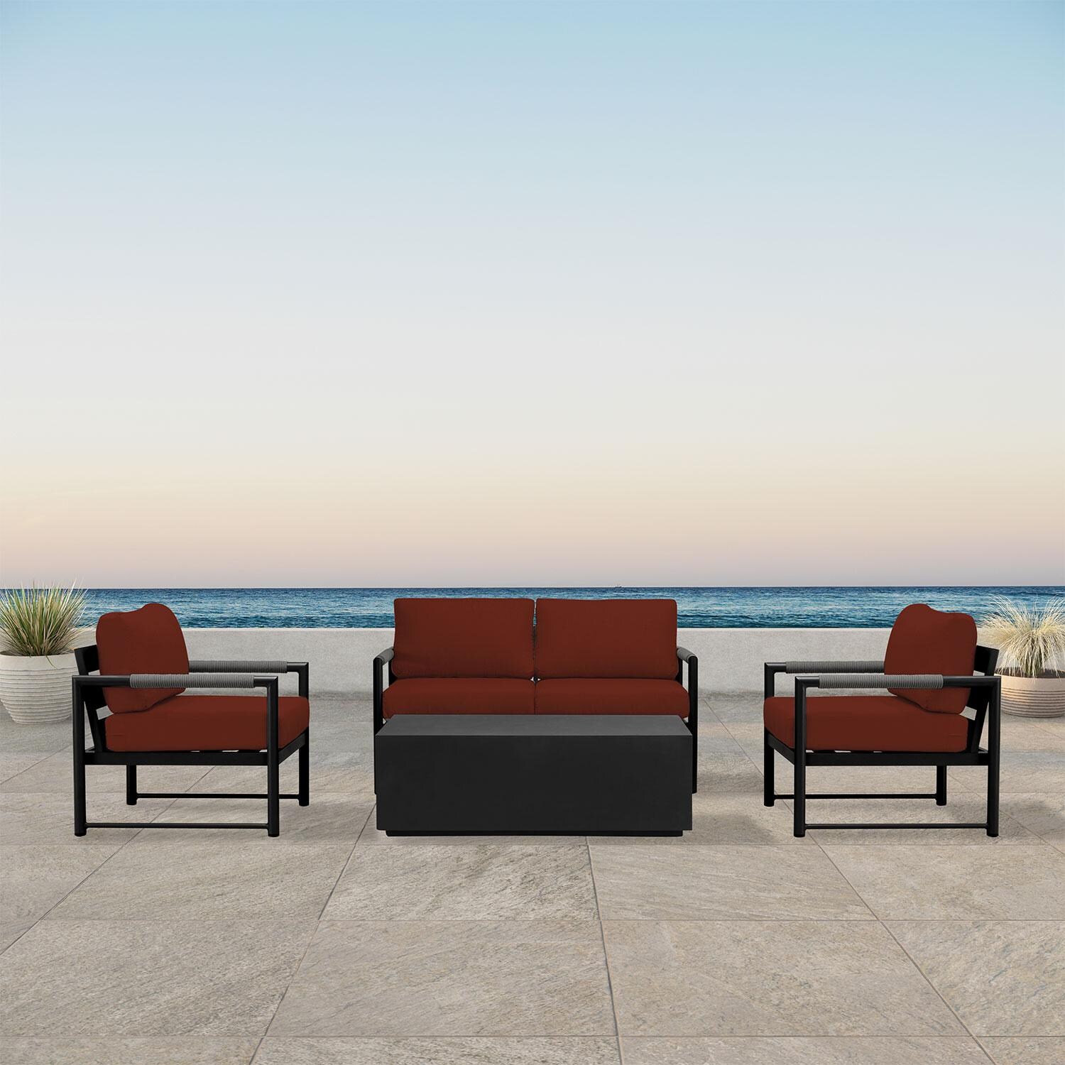 Lakeview AVEBAY-BK-CO-SET111-HN Avenue Bay Black/Carbon 5 Pc Loveseat Set - Canvas Henna - On Patio - Lifestyle thumbnail