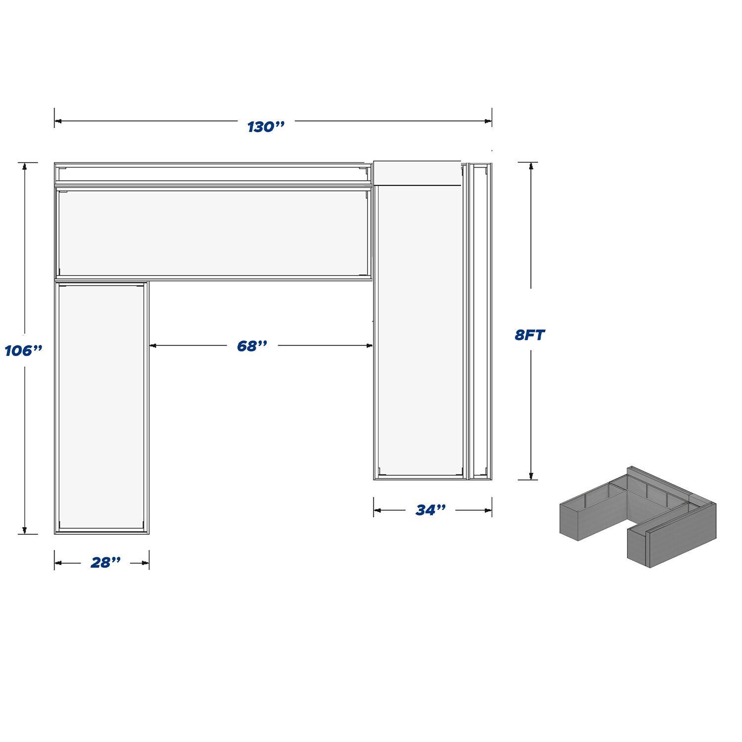 Pro-Fit PRODIY68B8BU DIY PRO 6' x 8' x 8' Unfinished Island w/(2) 8' Bars - Dimensions - Diagram thumbnail