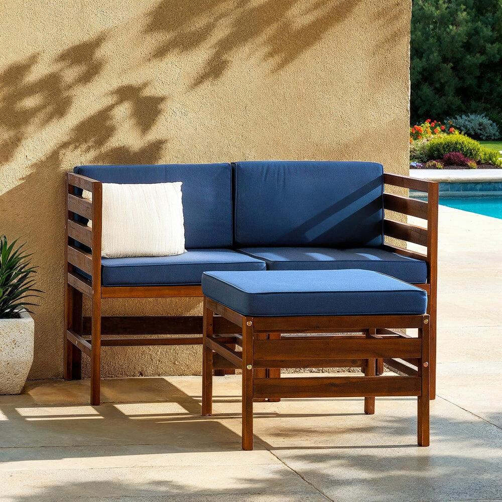 Bellelot 3 Pc Acacia Seating Set in Dark Brown/Blue by Ultimate Patio