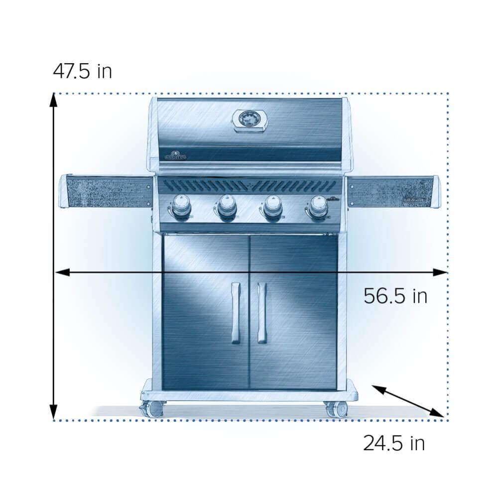 Napoleon R525PK-2 Rogue 525 4-Burner Propane Grill - Black - Dimensions - Dimensional thumbnail