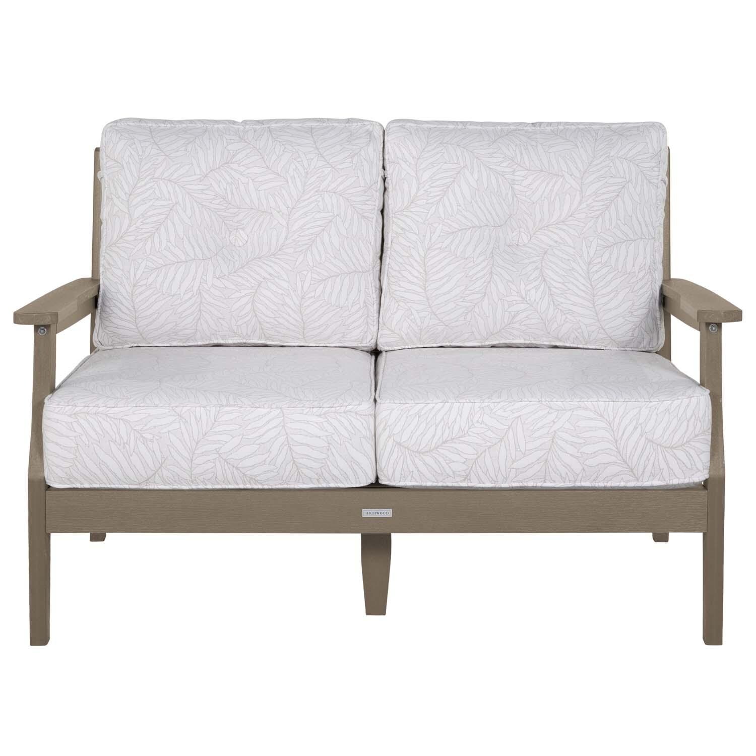 Blushing Bay 2 Person Recycled Plastic Loveseat in Lively Parchment/Woodland Brown by Lakeview Outdoor Designs - White Background thumbnail