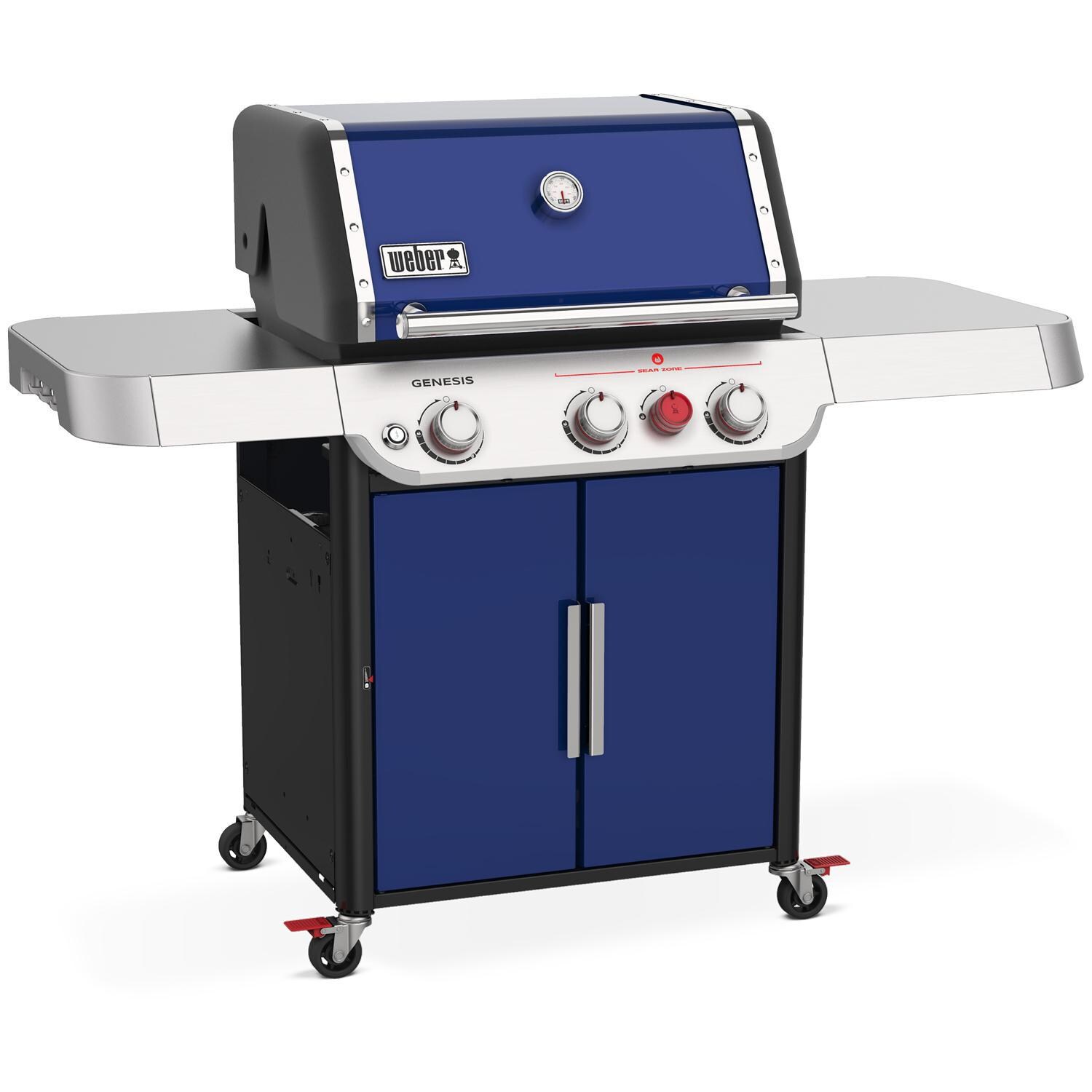 Weber GENESIS 35383301 SP-E-325s Special Edition Propane Gas Grill with Sear Burner - Deep Ocean Blue - Left-Side Angled View thumbnail